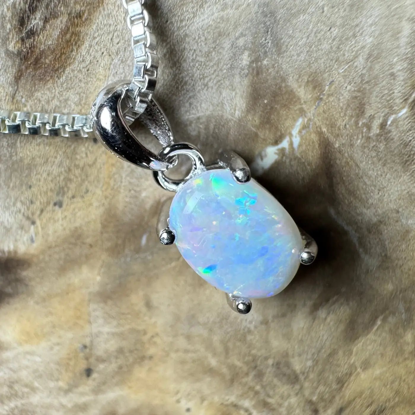 ‘Lake Eyre Mirage' ~ Handcrafted 0.7ct Solid Coober Pedy Opal 925 Sterling Silver Necklace