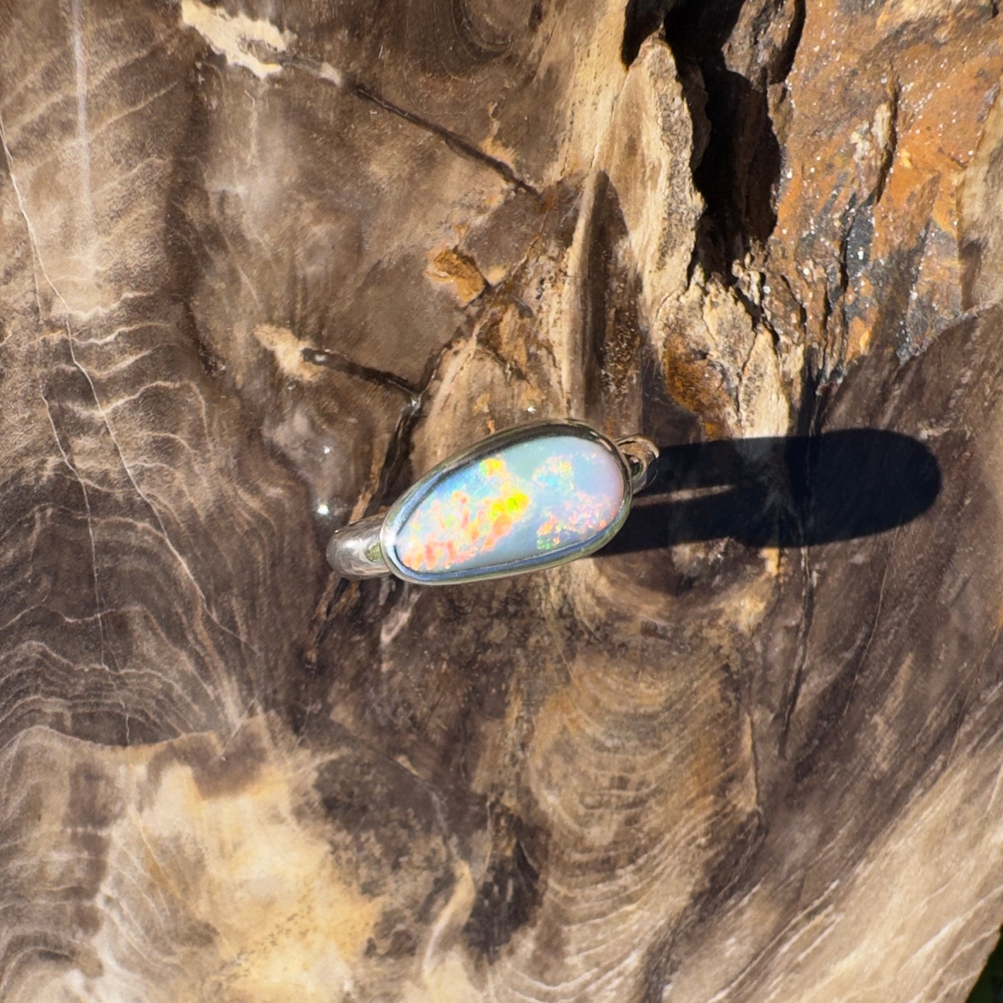 Lake Eyre Reflection ~ 1.5ct Solid Lightning Ridge Opal 925 Silver Ring