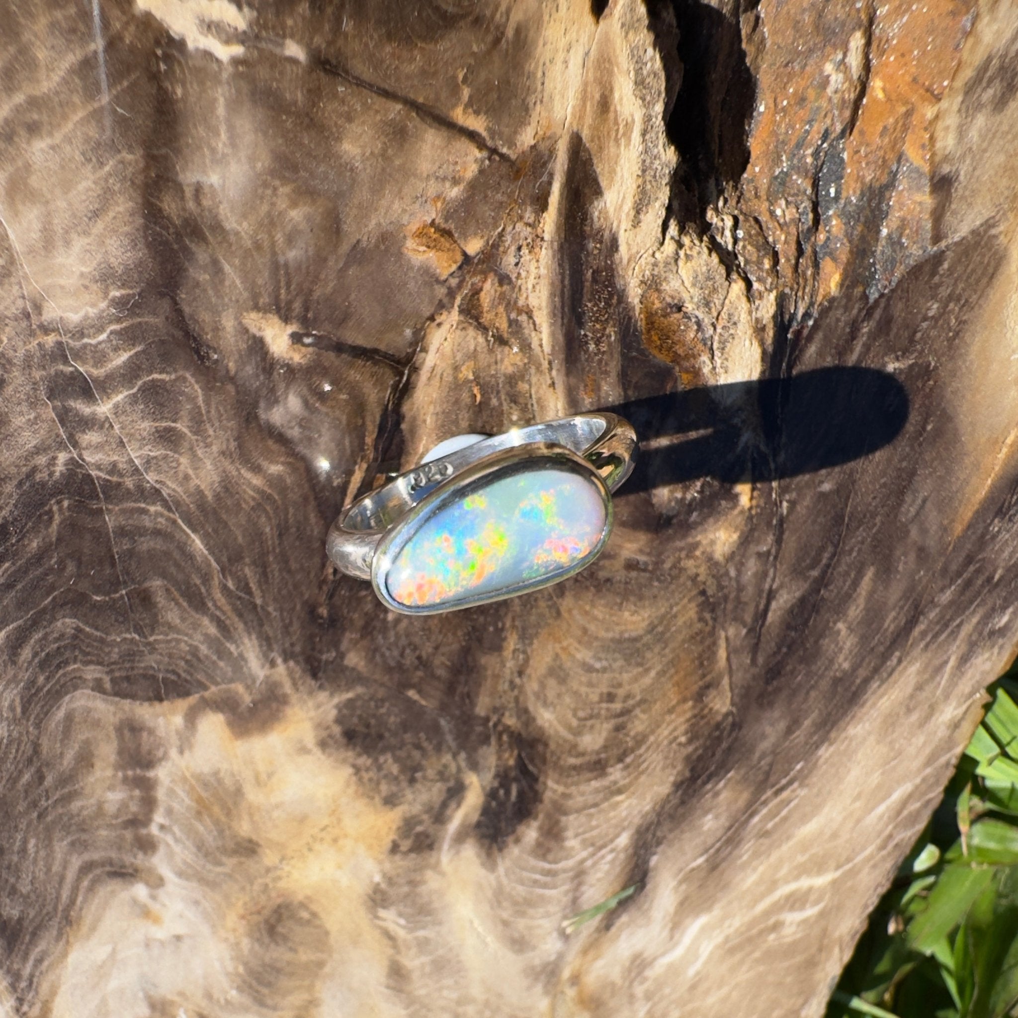 Lake Eyre Reflection ~ 1.5ct Solid Lightning Ridge Opal 925 Silver Ring