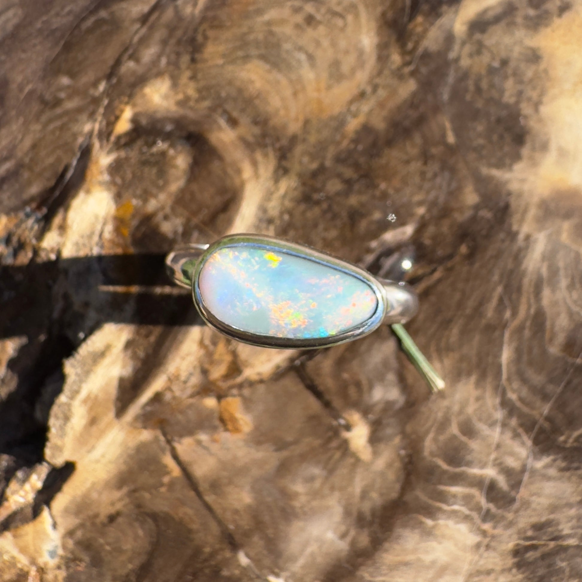 Lake Eyre Reflection ~ 1.5ct Solid Lightning Ridge Opal 925 Silver Ring