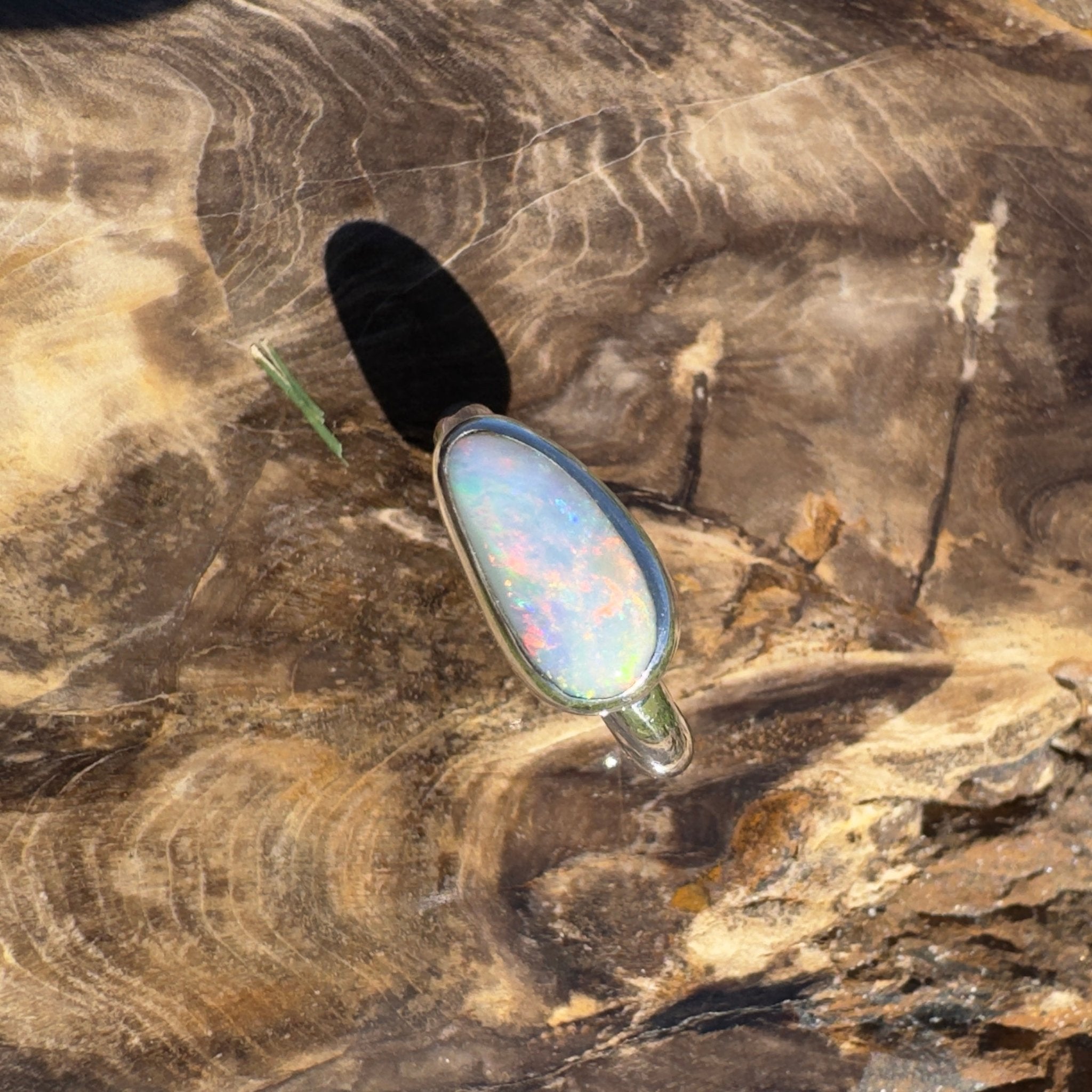 Lake Eyre Reflection ~ 1.5ct Solid Lightning Ridge Opal 925 Silver Ring