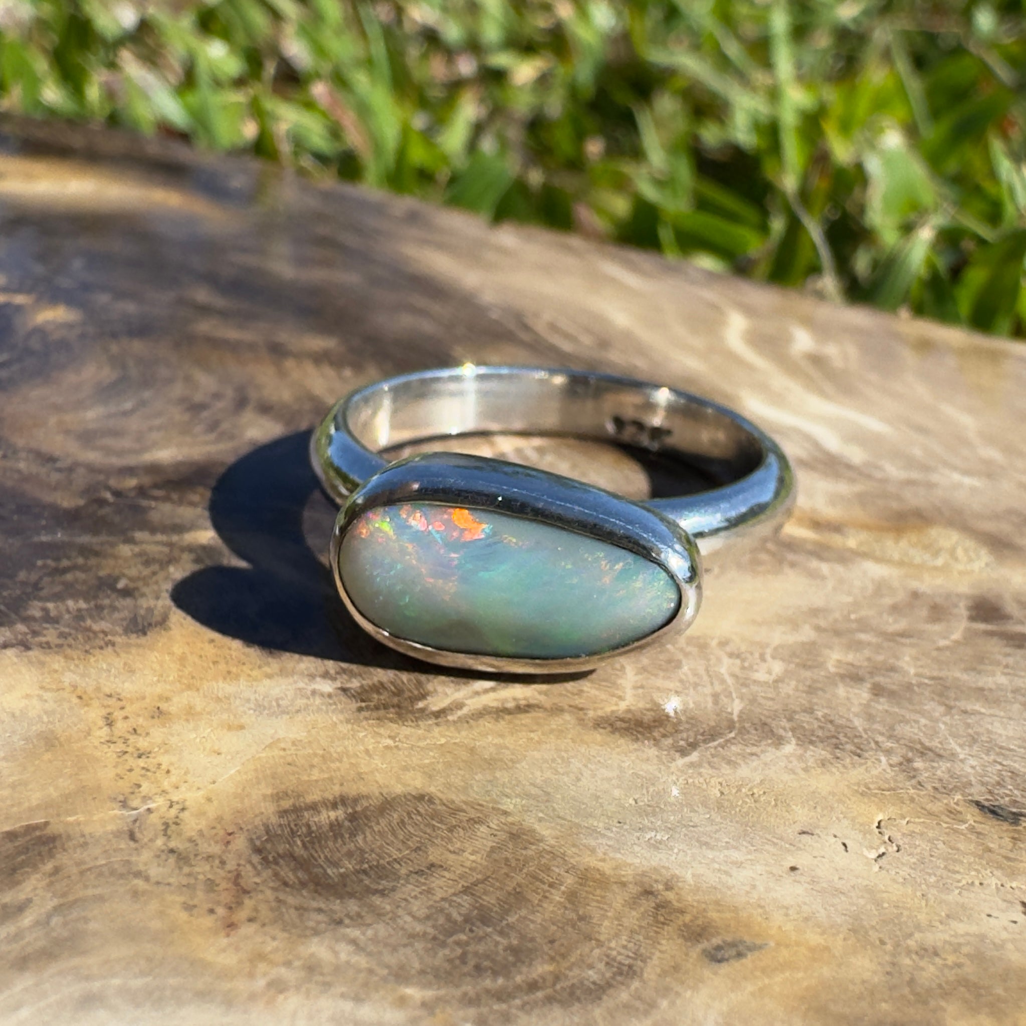 Lake Eyre Reflection ~ 1.5ct Solid Lightning Ridge Opal 925 Silver Ring