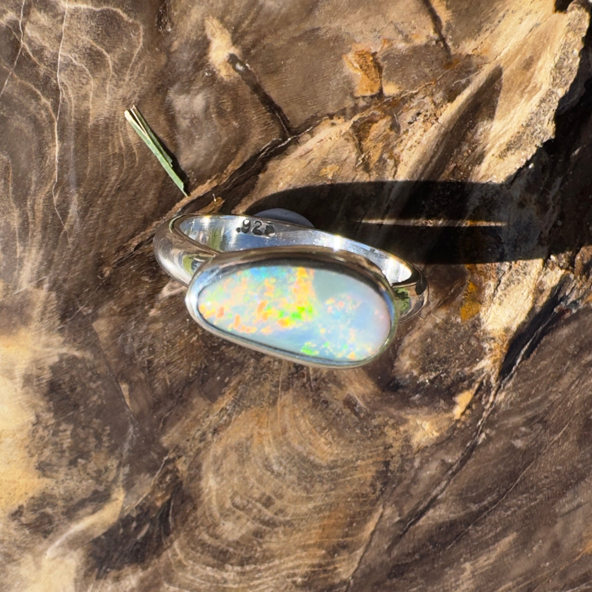 Lake Eyre Reflection ~ 1.5ct Solid Lightning Ridge Opal 925 Silver Ring