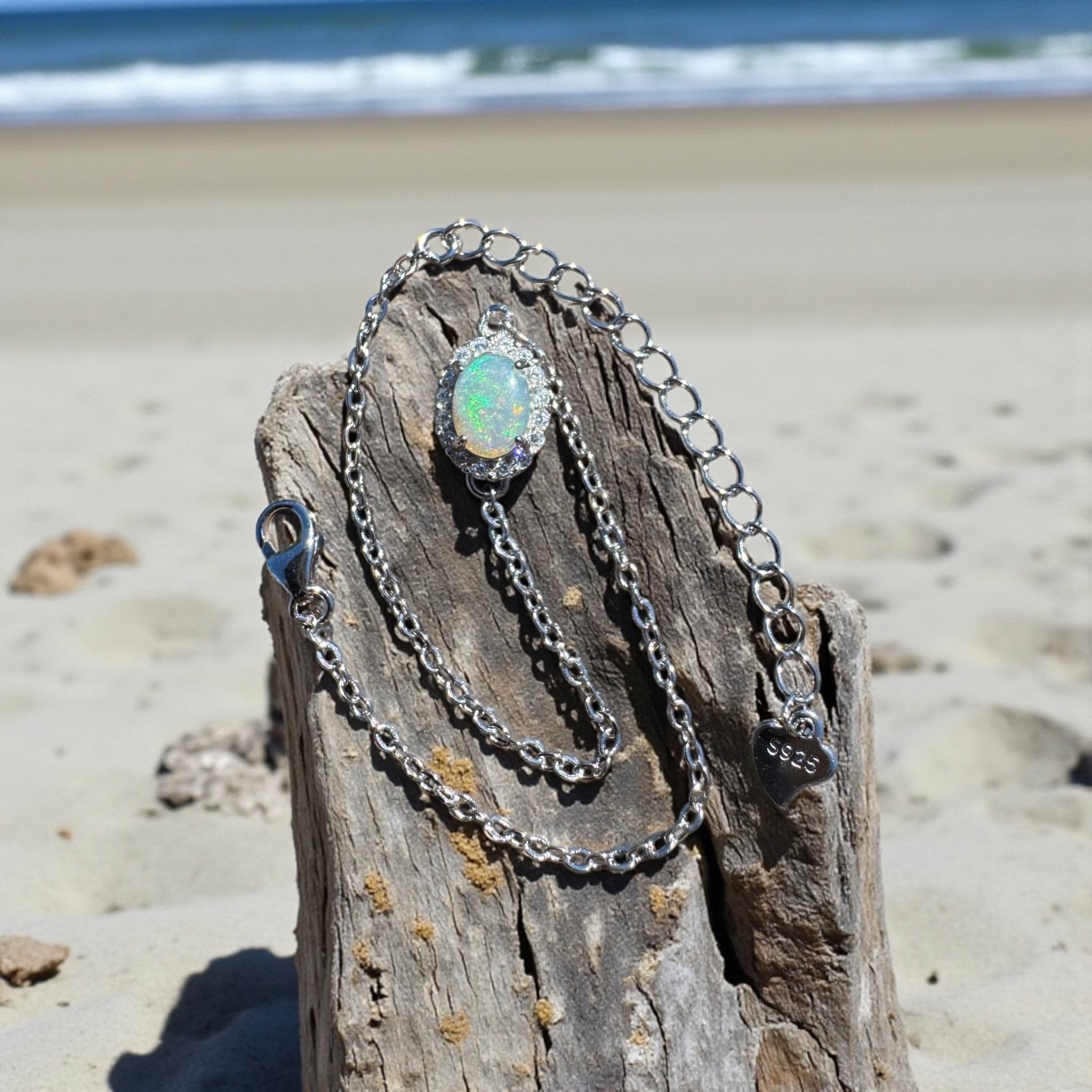 Lancelin Tide - 0.8ct Lightning Ridge Opal 925 Silver Bracelet