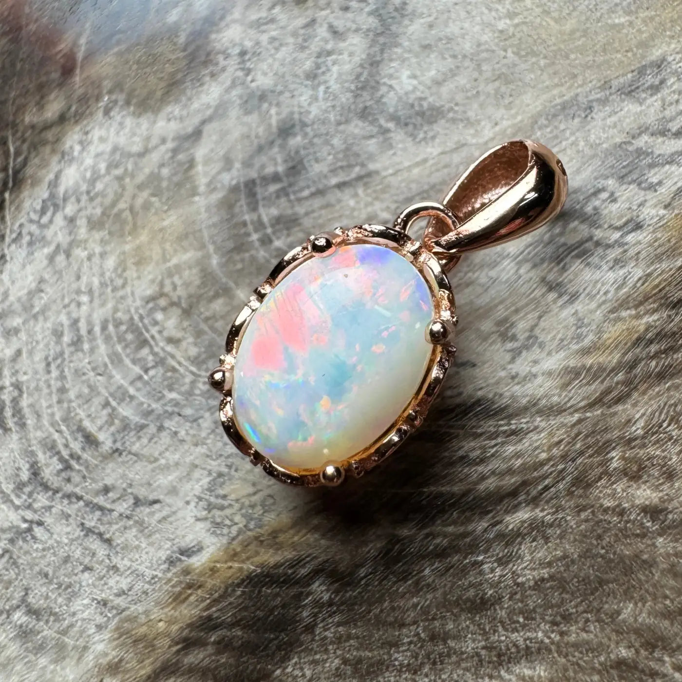 Rose gold opal pendant in handcrafted Larapinta Flame Coober Pedy 925 Sterling Silver