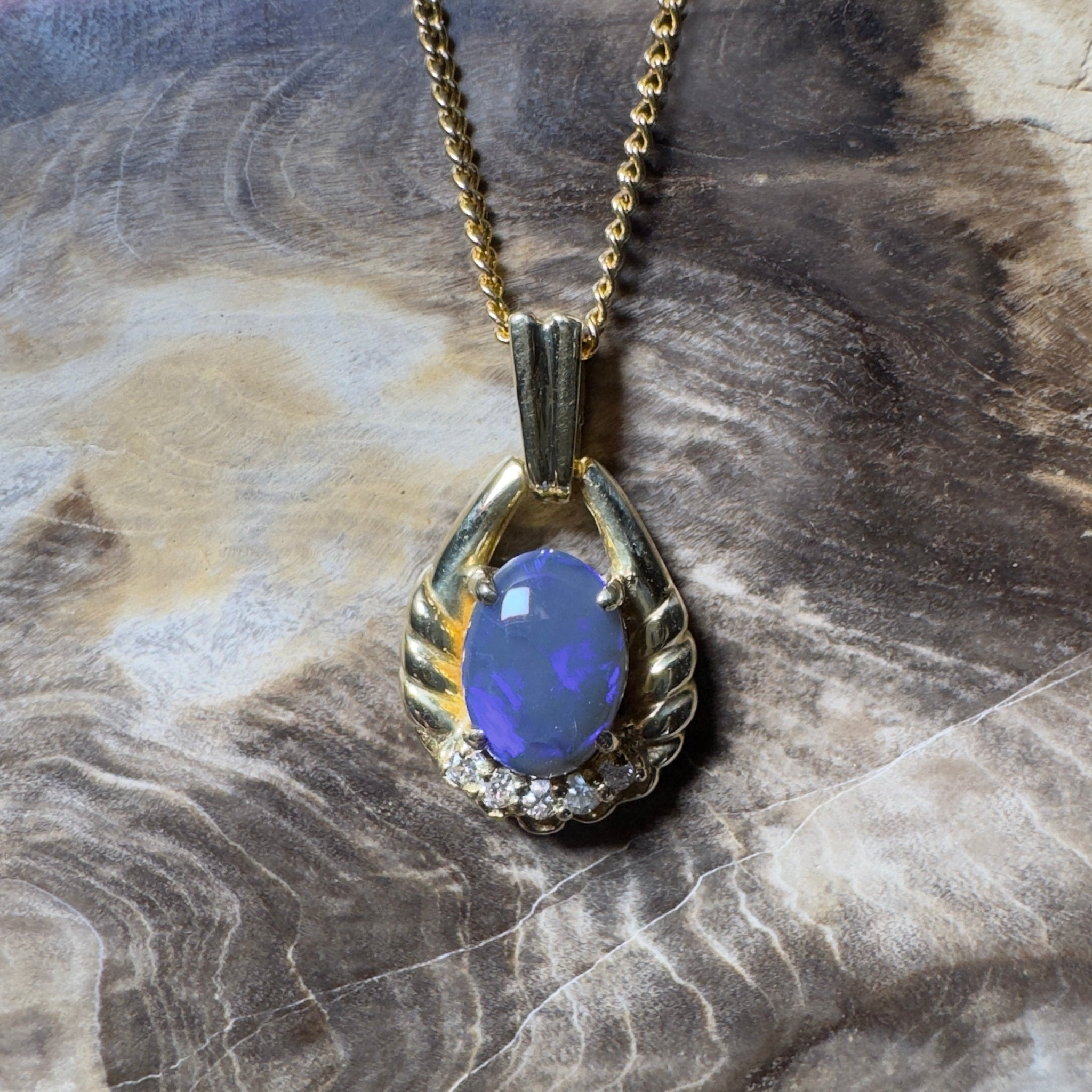 Lightning Ridge Halo ~ 1ct Lightning Ridge Black Opal 18ct Yellow Gold Pendant