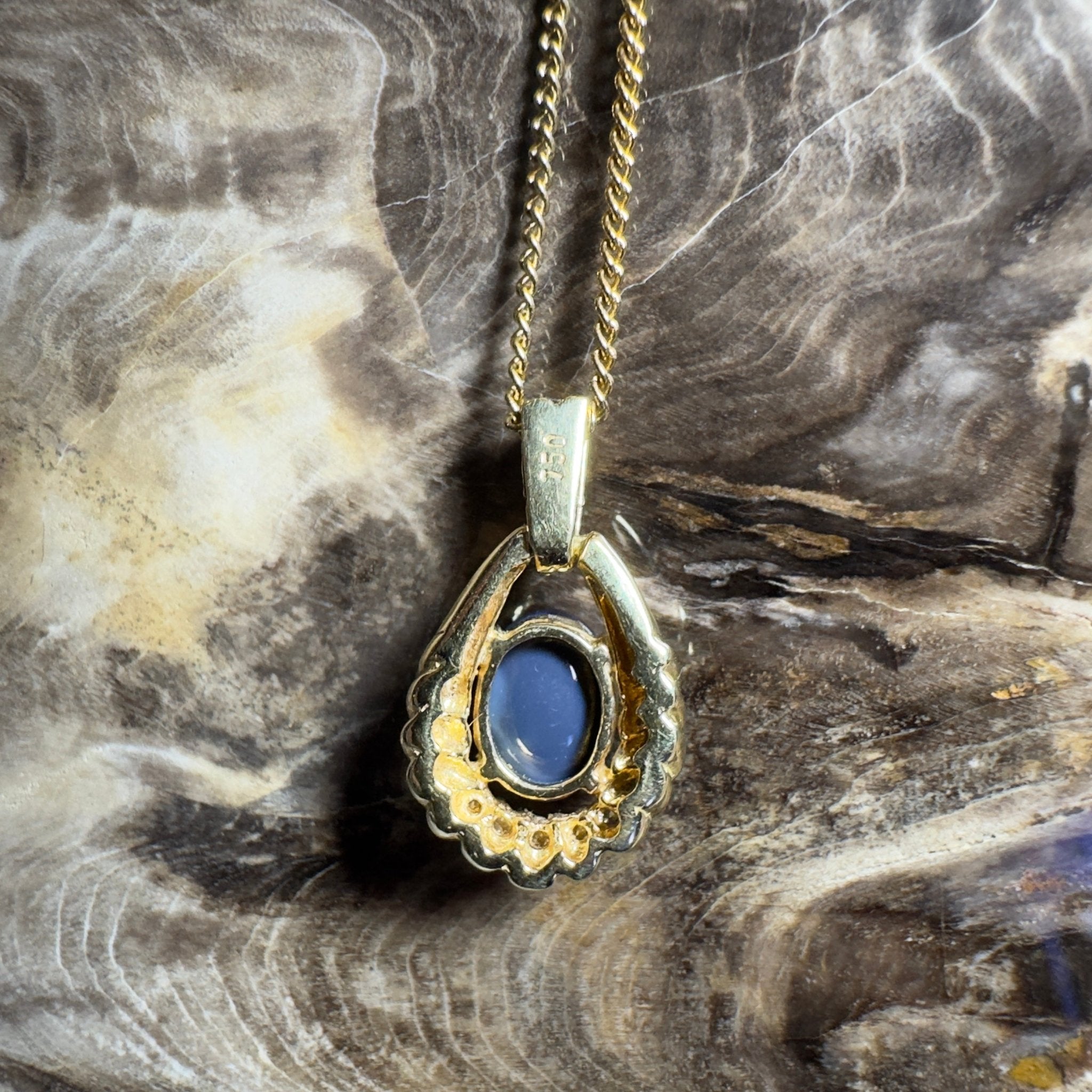 Lightning Ridge Halo ~ 1ct Lightning Ridge Black Opal 18ct Yellow Gold Pendant