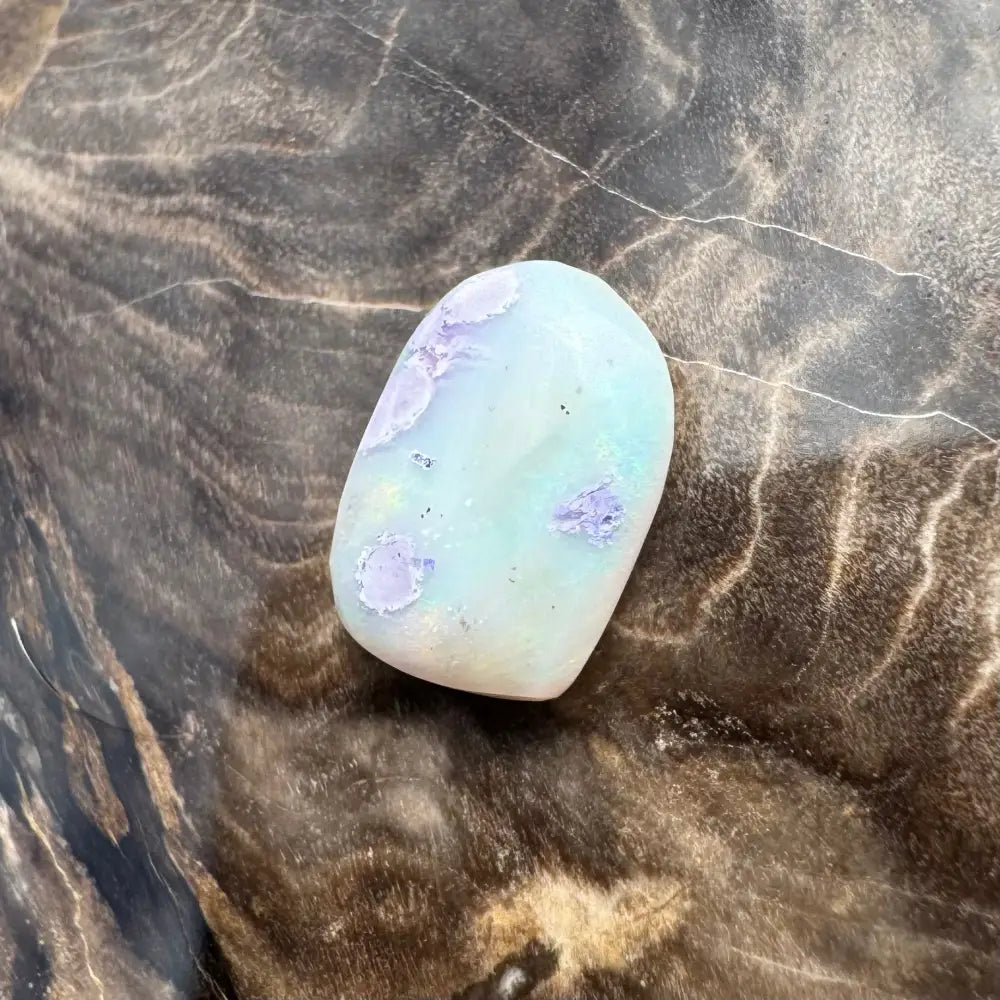 Polished Light Blue Opal with Purple Inclusions, Lightning Ridge 1.3 Carat Hand-Cut
