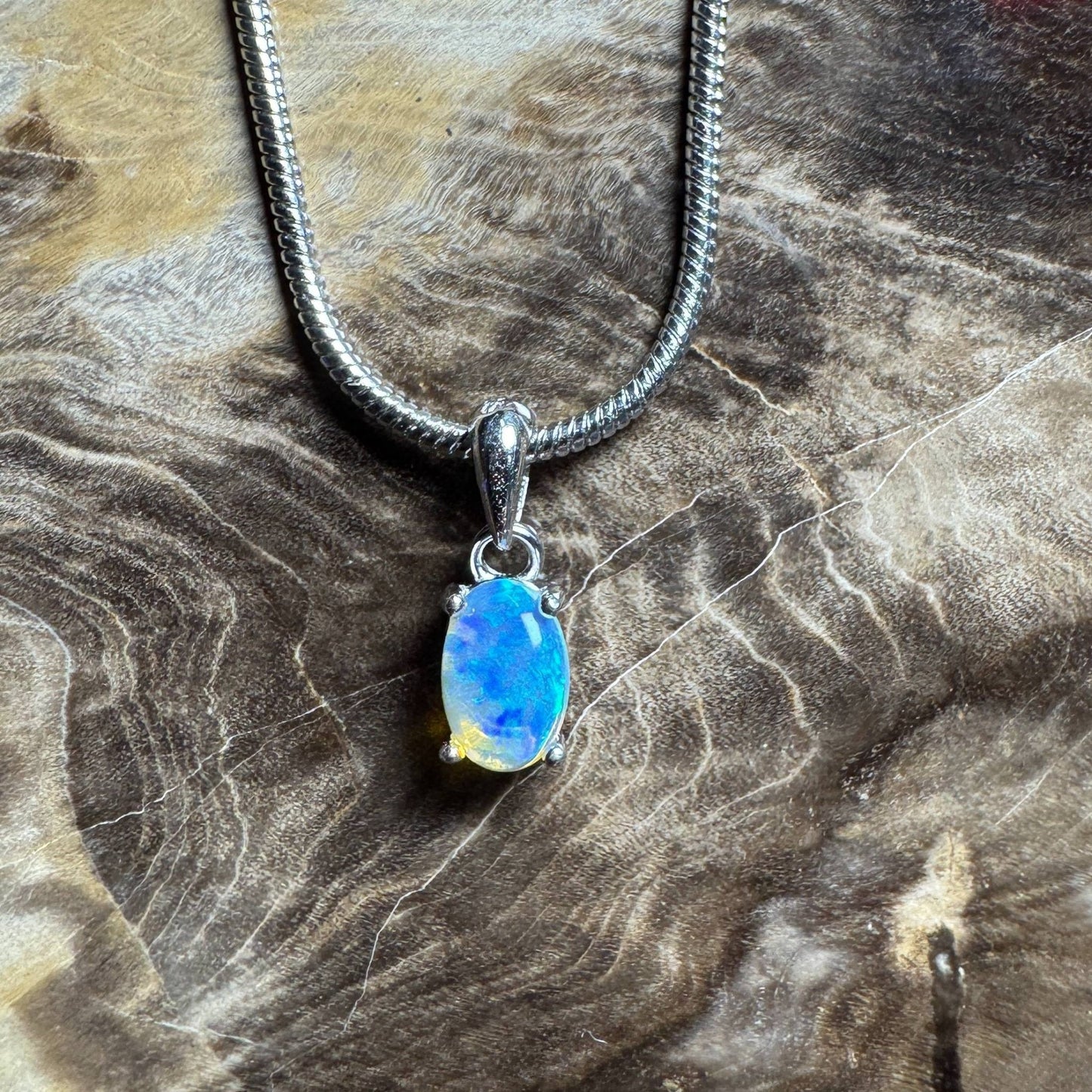 Litchfield Falls ~ 0.5ct Solid Lightning Ridge Opal 925 Silver Pendant Necklace