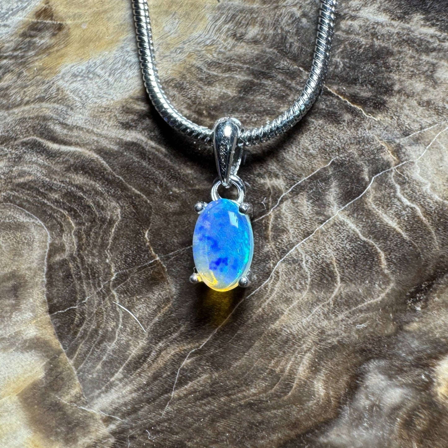 Litchfield Falls ~ 0.5ct Solid Lightning Ridge Opal 925 Silver Pendant Necklace