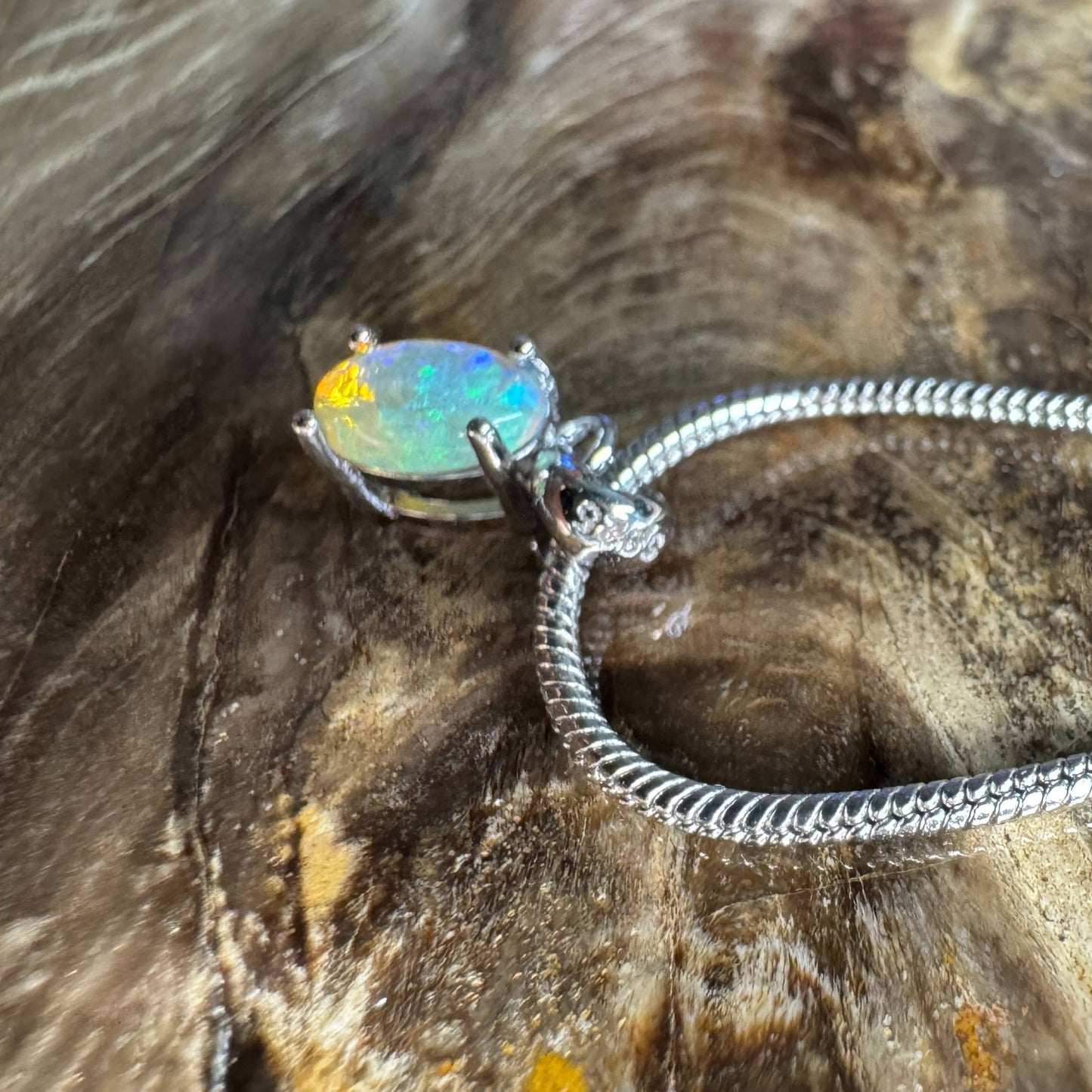 Litchfield Falls ~ 0.5ct Solid Lightning Ridge Opal 925 Silver Pendant Necklace