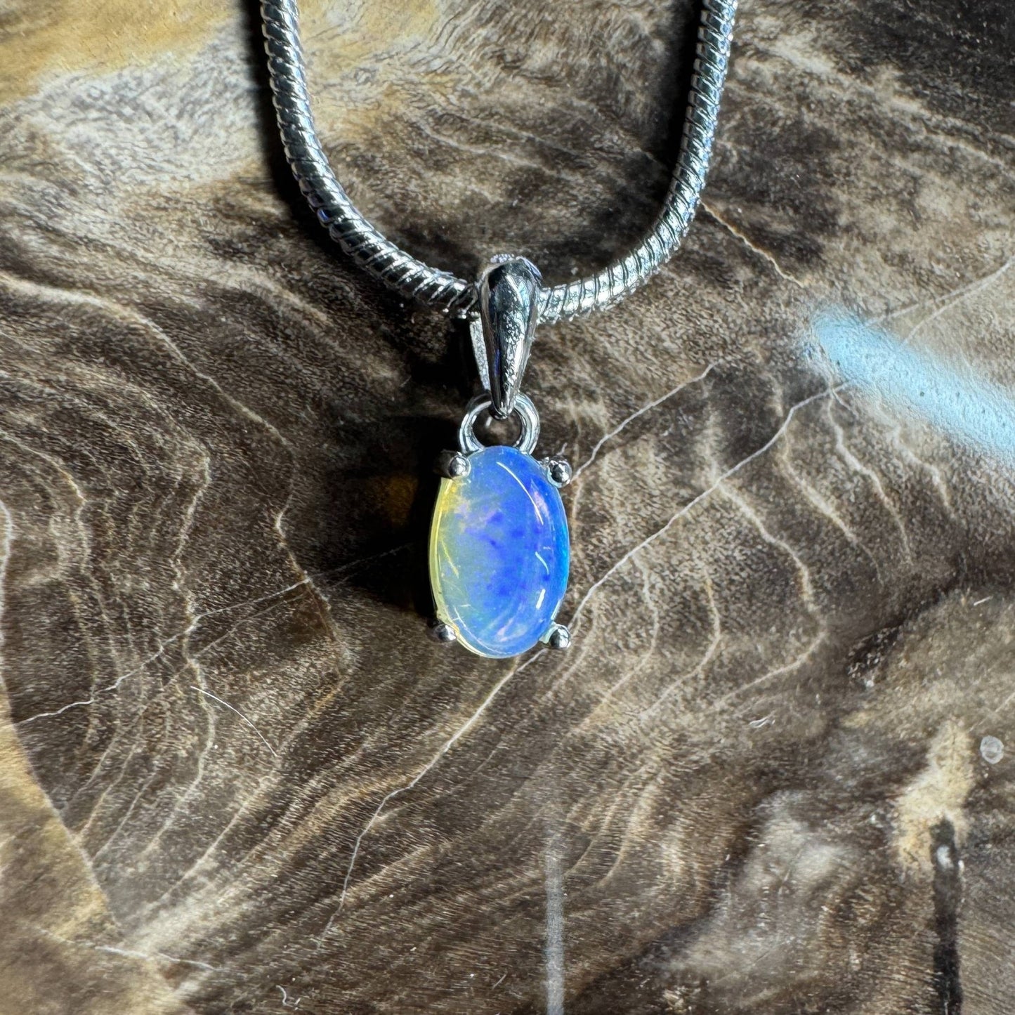 Litchfield Falls ~ 0.5ct Solid Lightning Ridge Opal 925 Silver Pendant Necklace