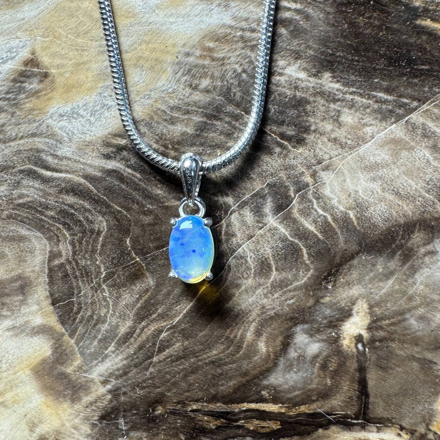 Litchfield Falls ~ 0.5ct Solid Lightning Ridge Opal 925 Silver Pendant Necklace