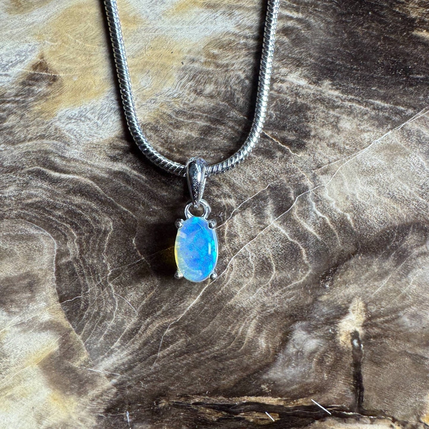Litchfield Falls ~ 0.5ct Solid Lightning Ridge Opal 925 Silver Pendant Necklace