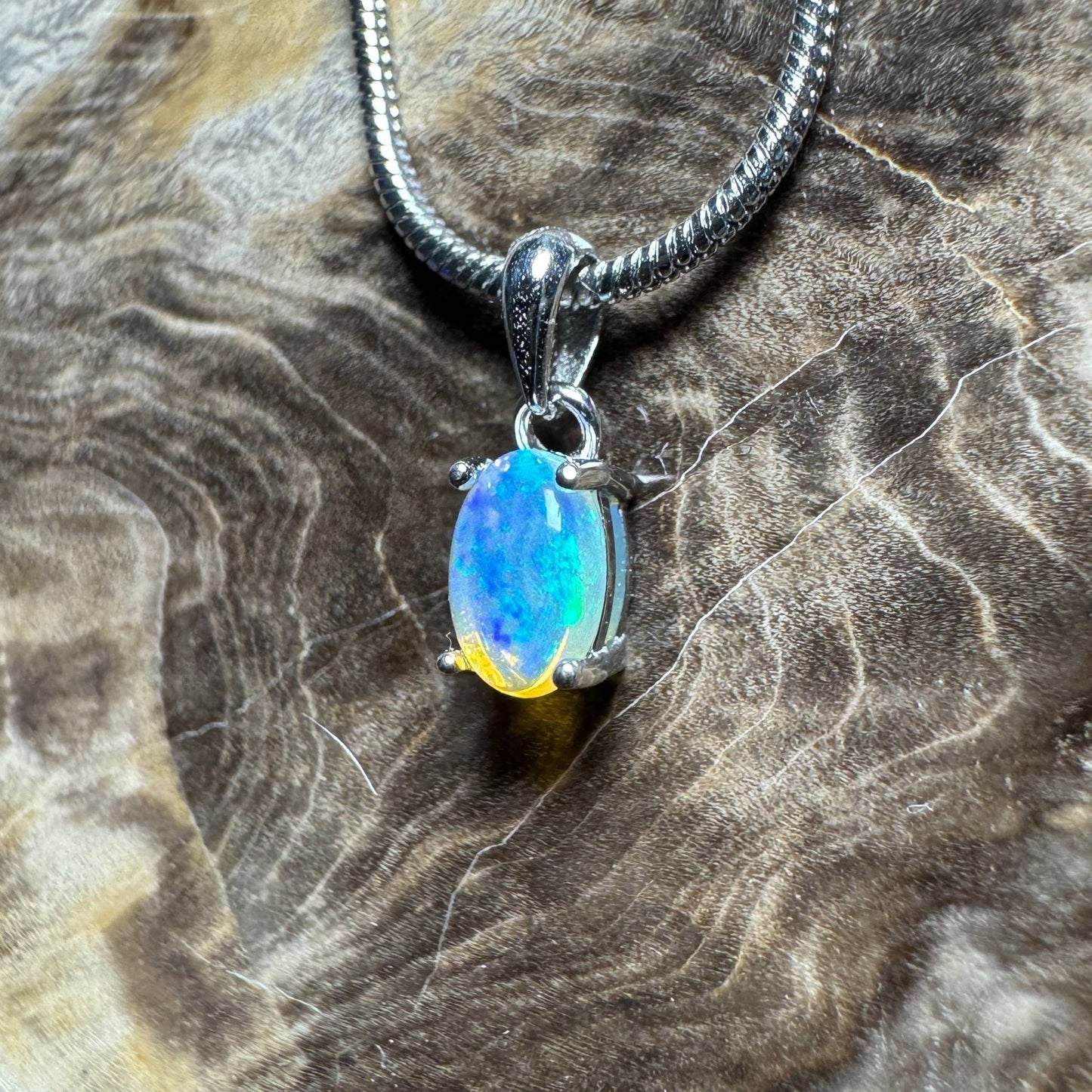Litchfield Falls ~ 0.5ct Solid Lightning Ridge Opal 925 Silver Pendant Necklace