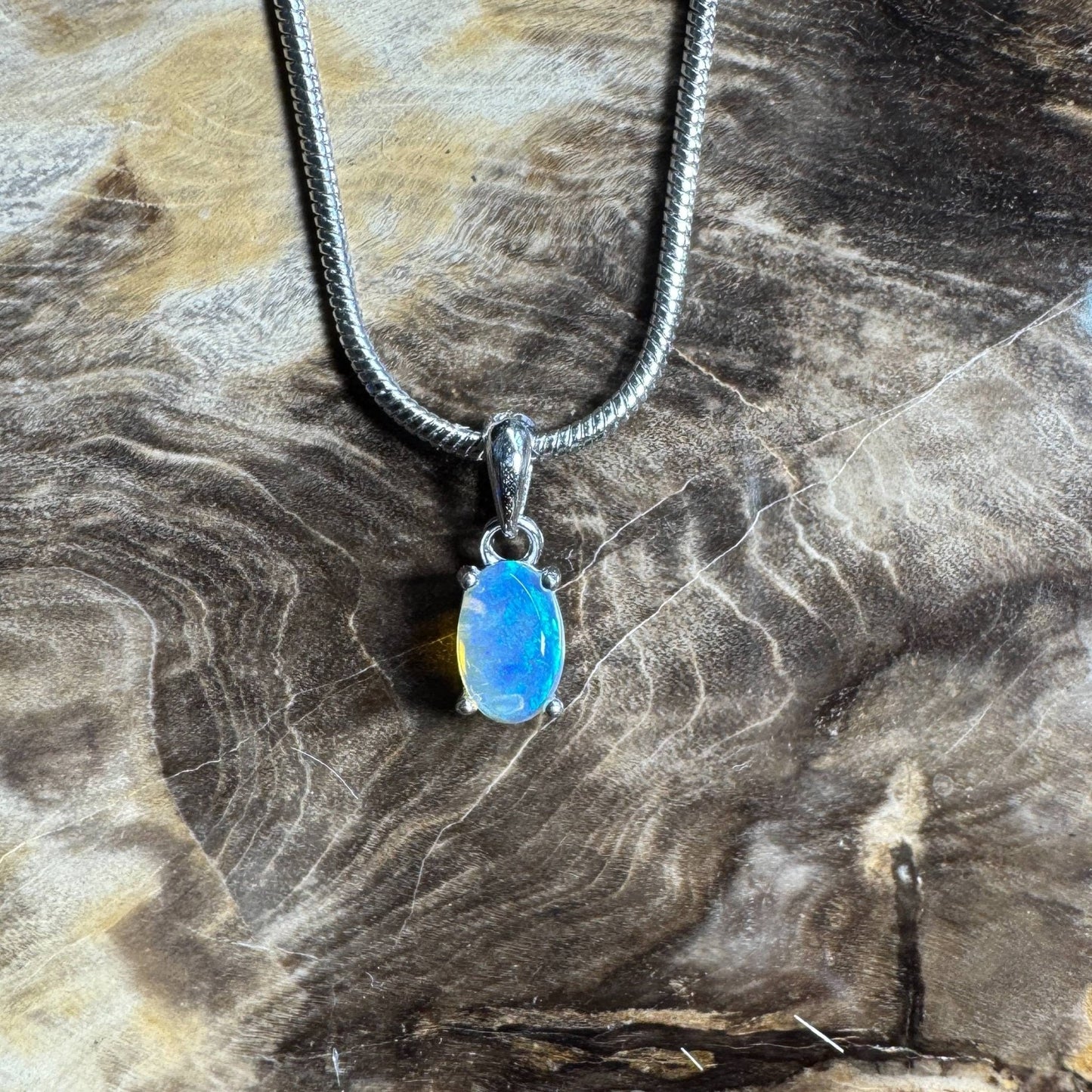 Litchfield Falls ~ 0.5ct Solid Lightning Ridge Opal 925 Silver Pendant Necklace