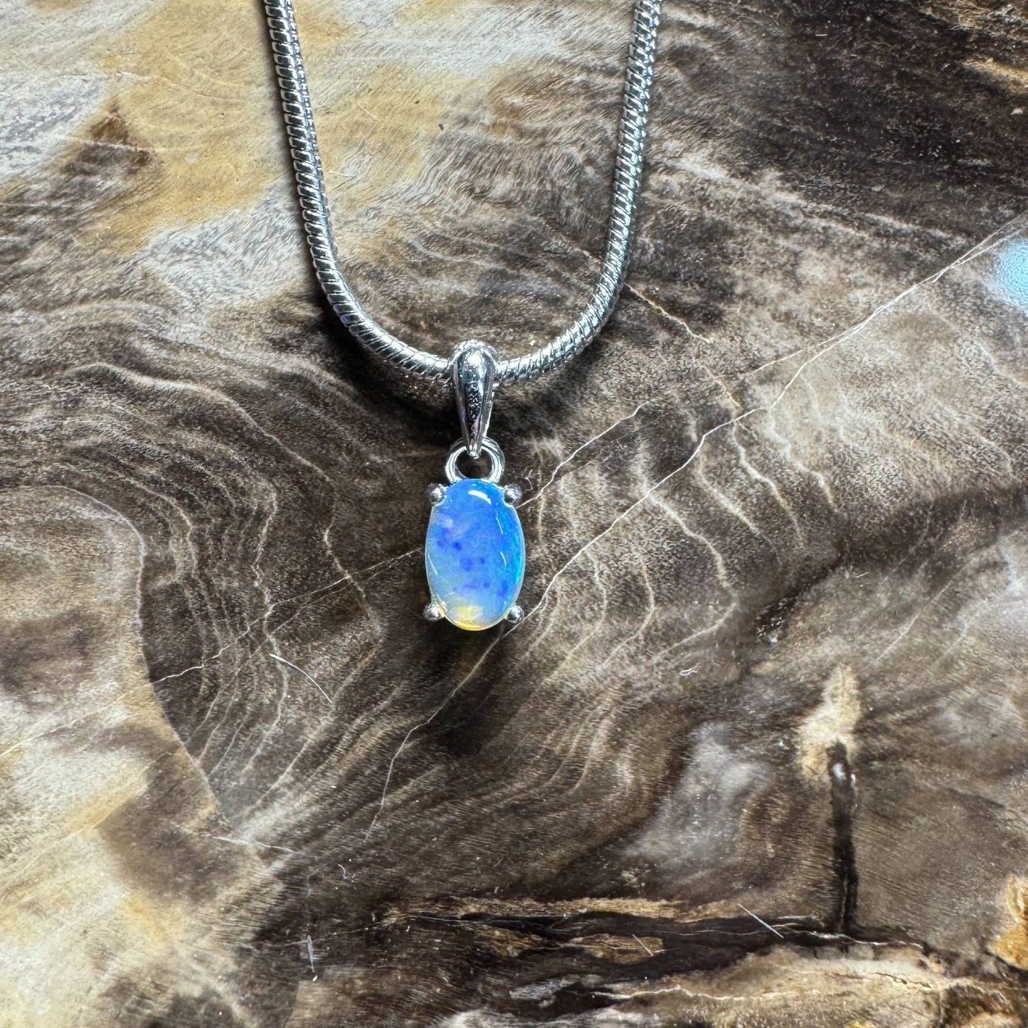 Litchfield Falls ~ 0.5ct Solid Lightning Ridge Opal 925 Silver Pendant Necklace