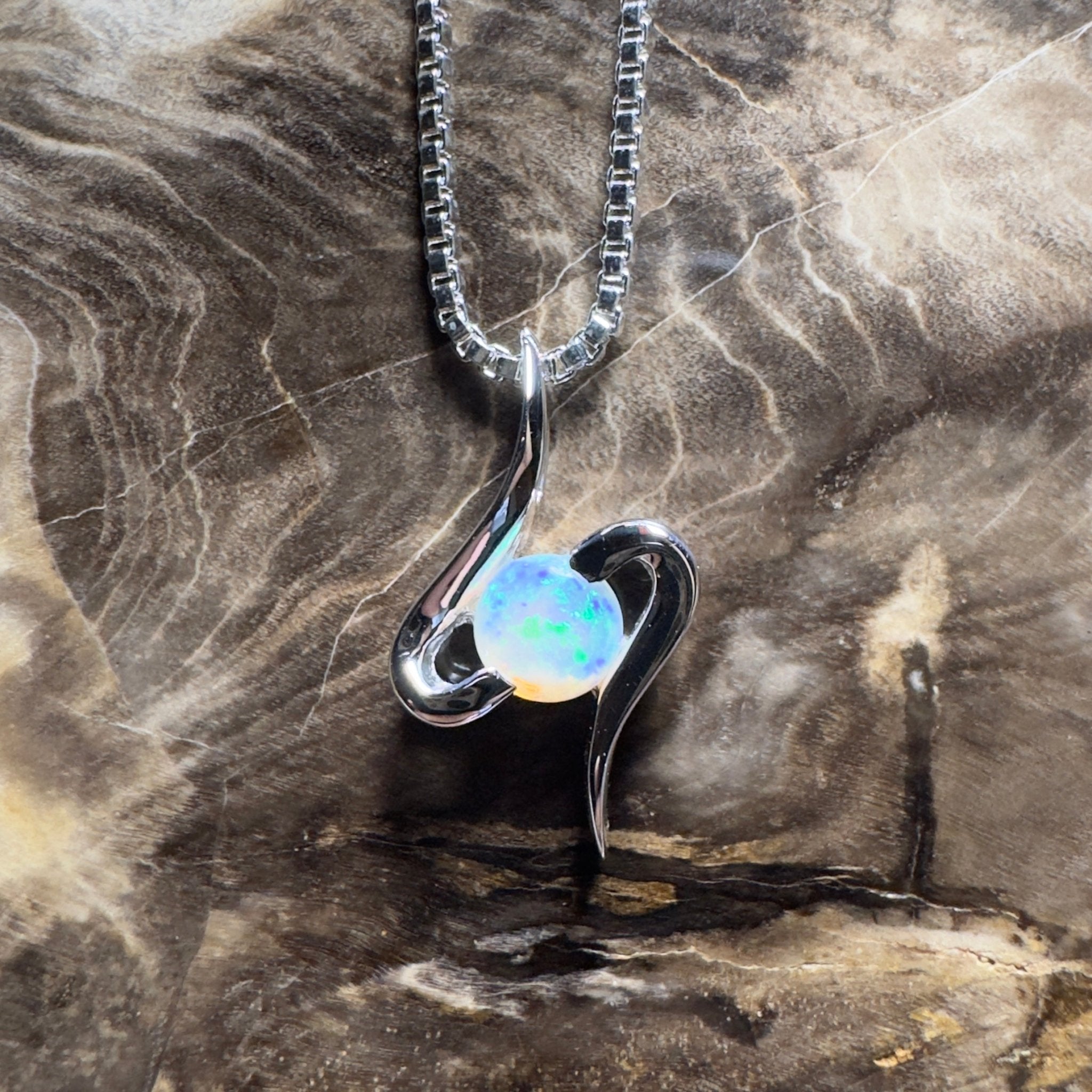 Litchfield Flow ~ 0.3ct Coober Pedy Opal 9ct White Gold Pendant