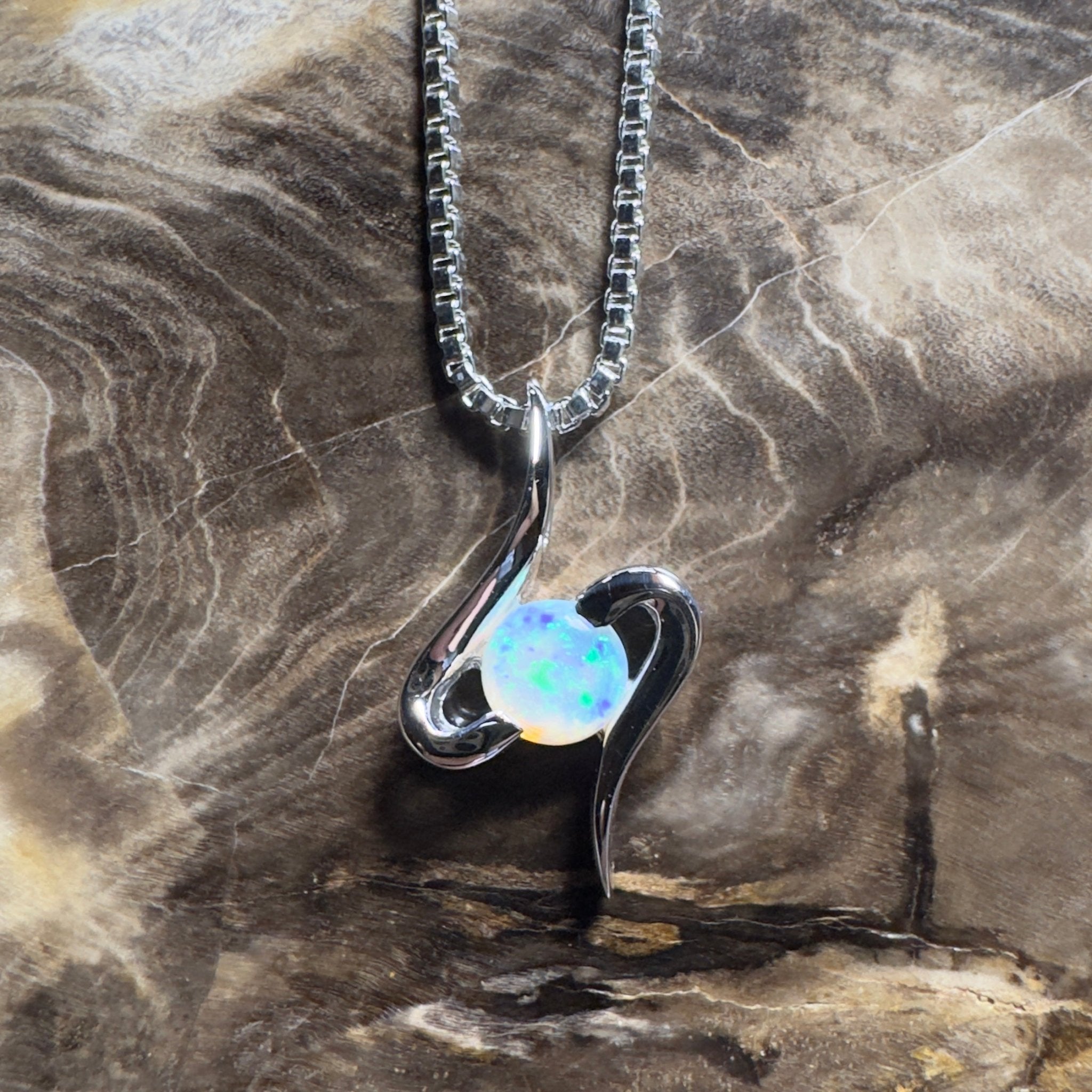 Litchfield Flow ~ 0.3ct Coober Pedy Opal 9ct White Gold Pendant