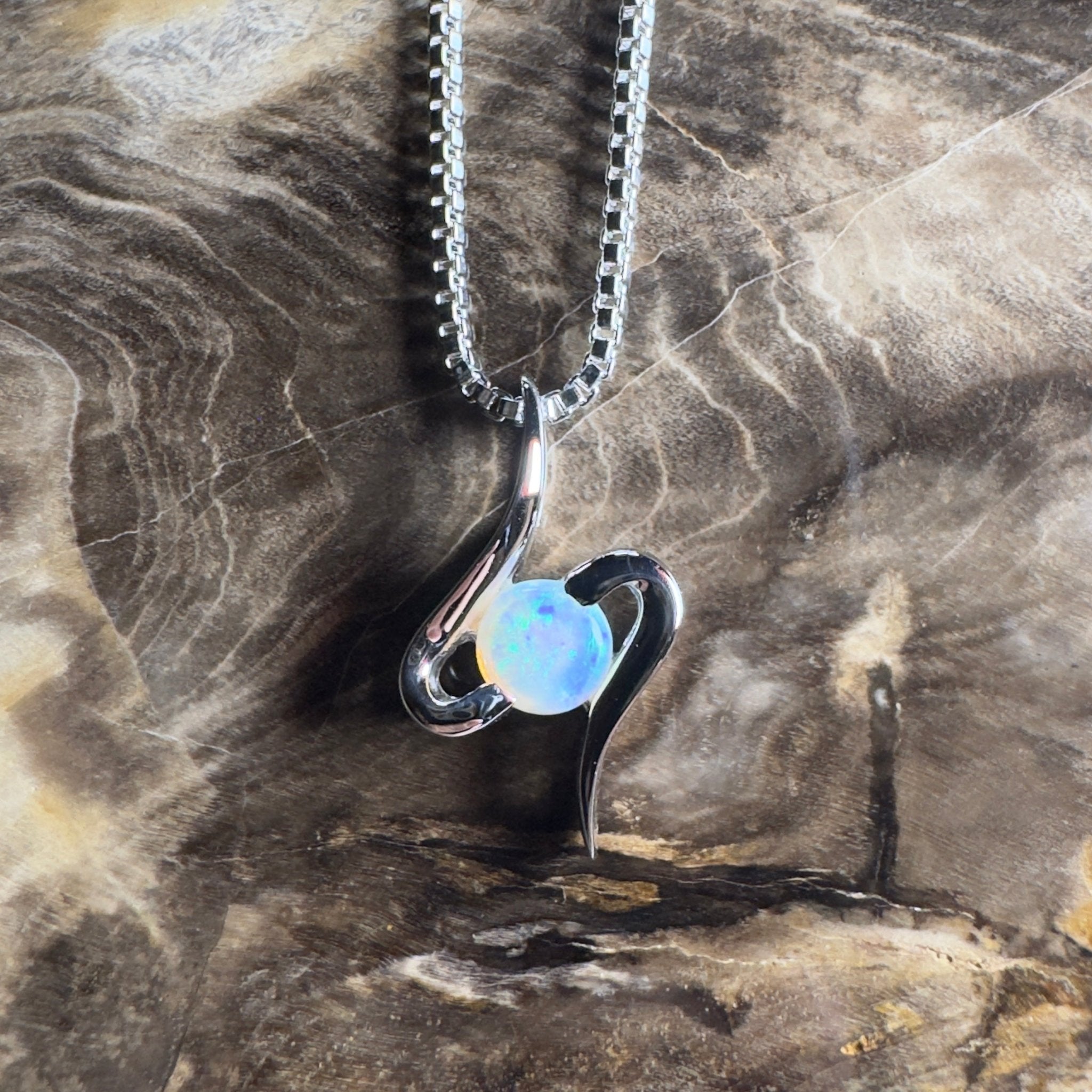 Litchfield Flow ~ 0.3ct Coober Pedy Opal 9ct White Gold Pendant