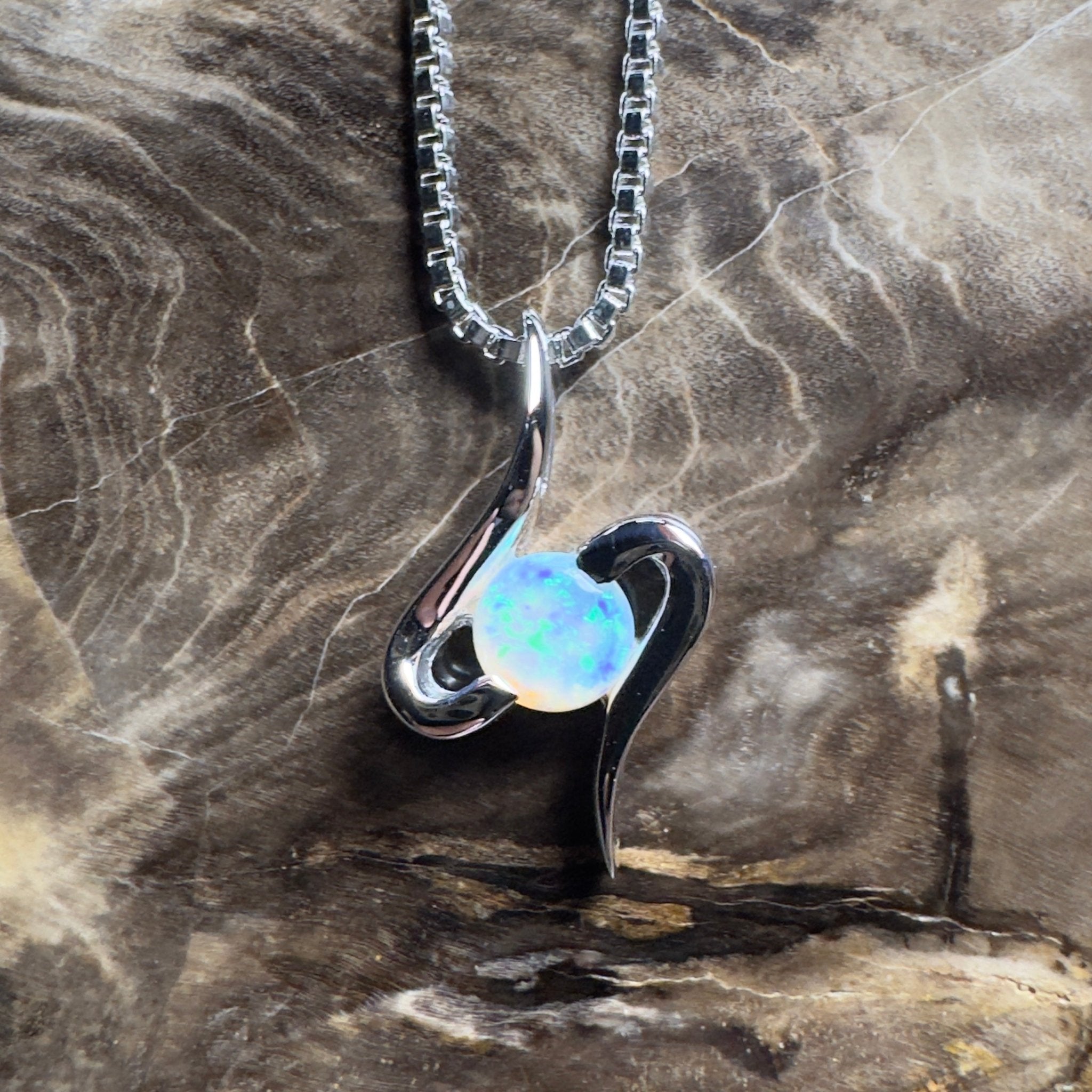 Litchfield Flow ~ 0.3ct Coober Pedy Opal 9ct White Gold Pendant