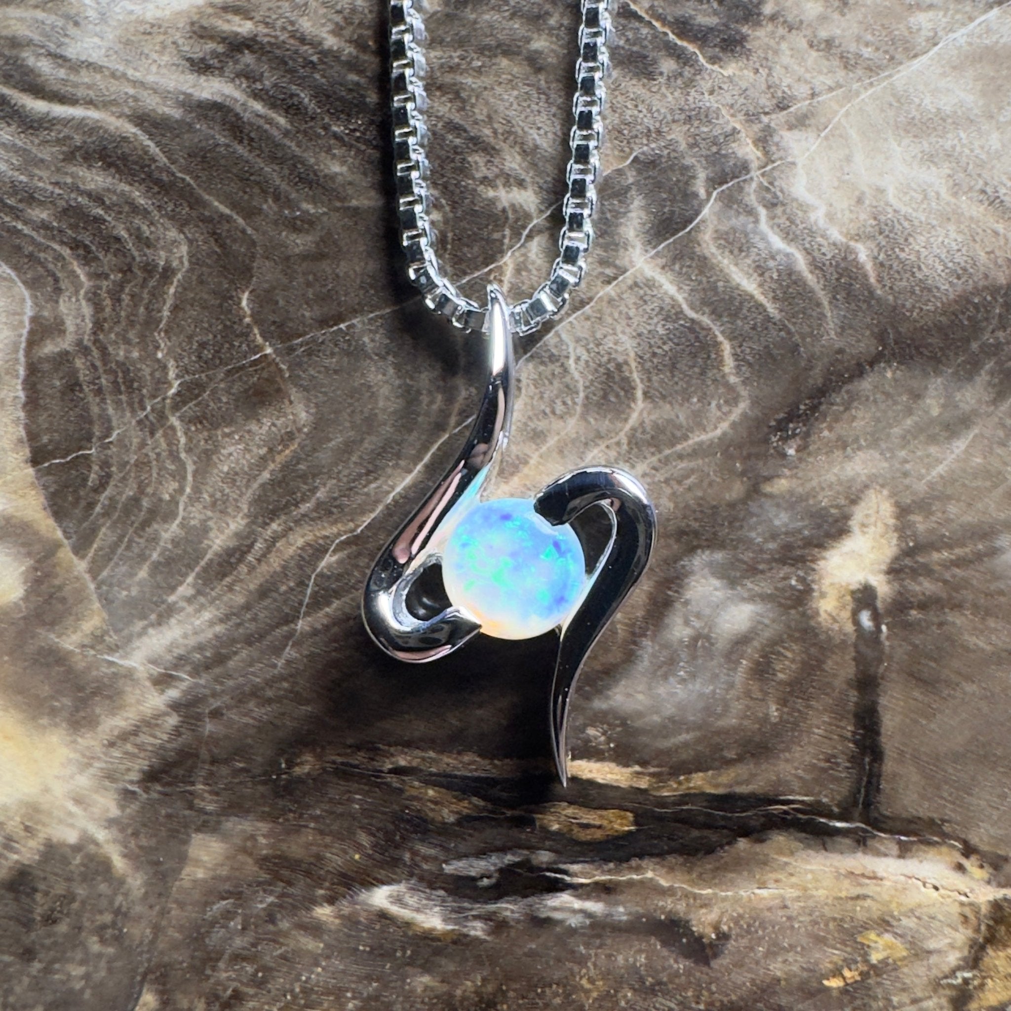 Litchfield Flow ~ 0.3ct Coober Pedy Opal 9ct White Gold Pendant