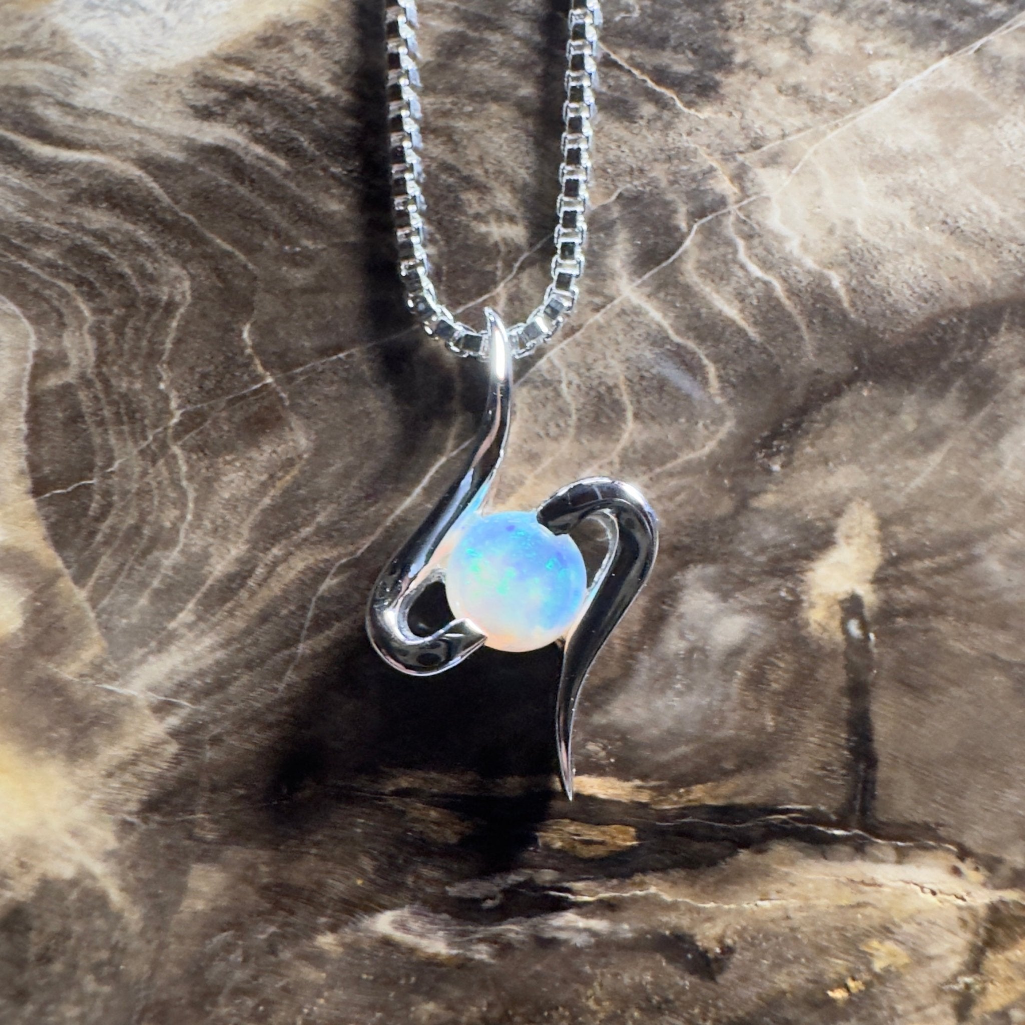 Litchfield Flow ~ 0.3ct Coober Pedy Opal 9ct White Gold Pendant