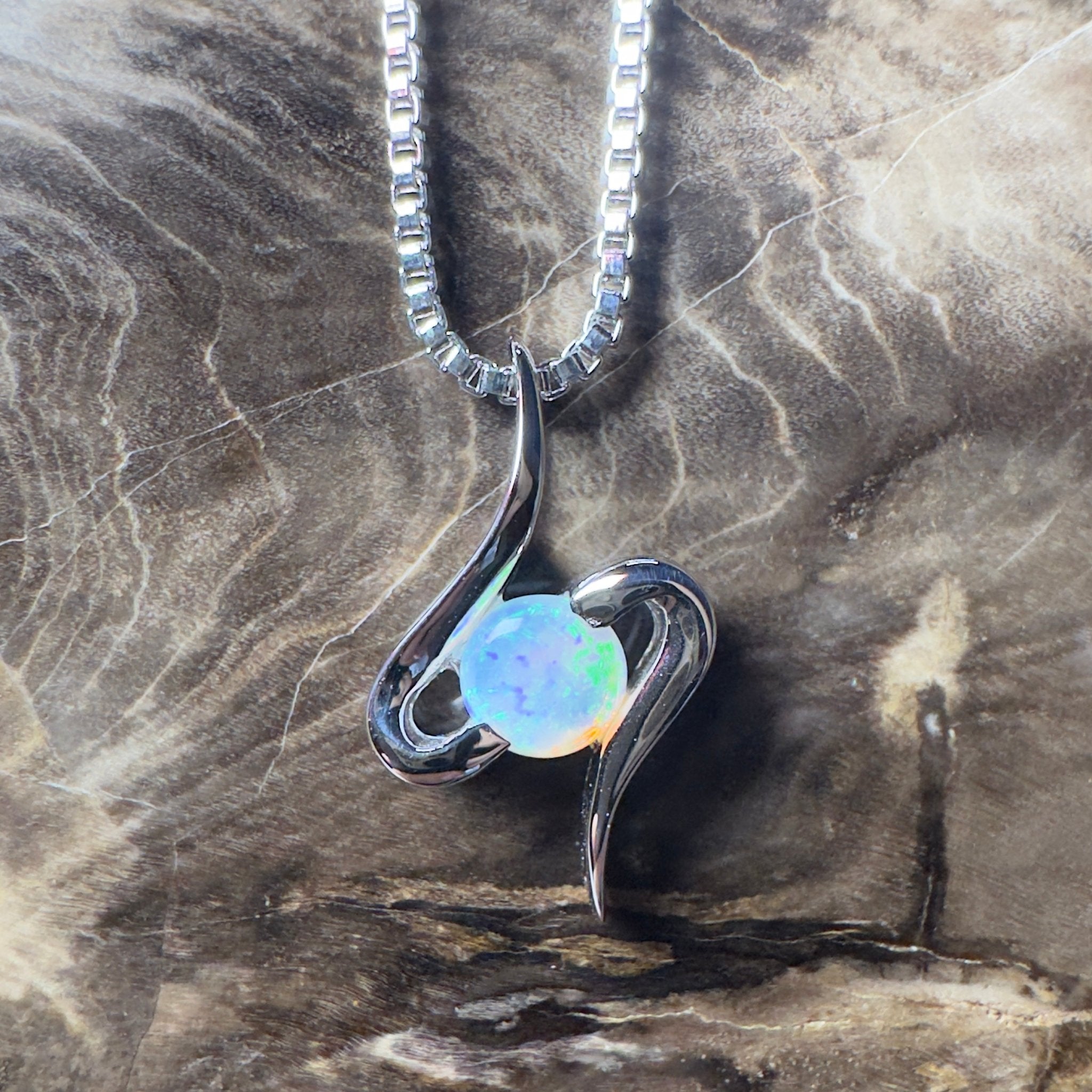 Litchfield Flow ~ 0.3ct Coober Pedy Opal 9ct White Gold Pendant