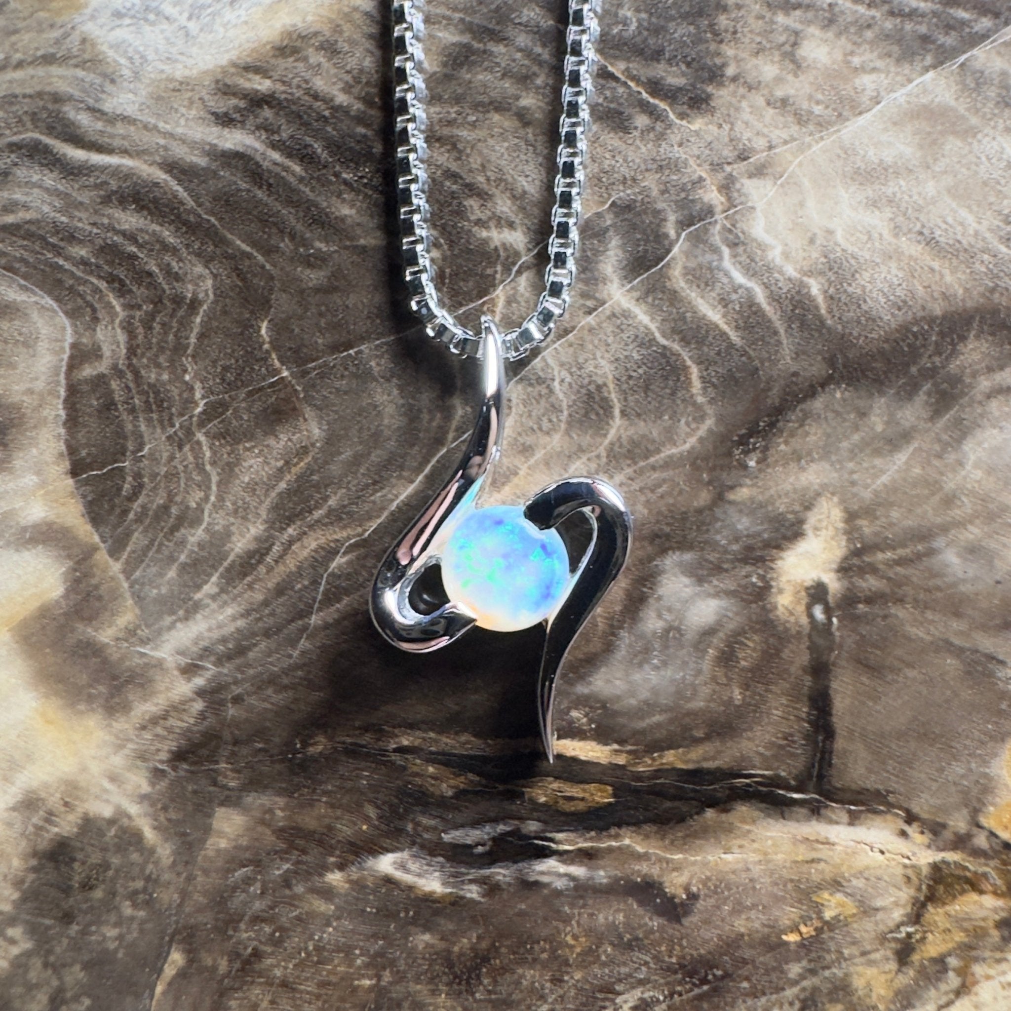 Litchfield Flow ~ 0.3ct Coober Pedy Opal 9ct White Gold Pendant