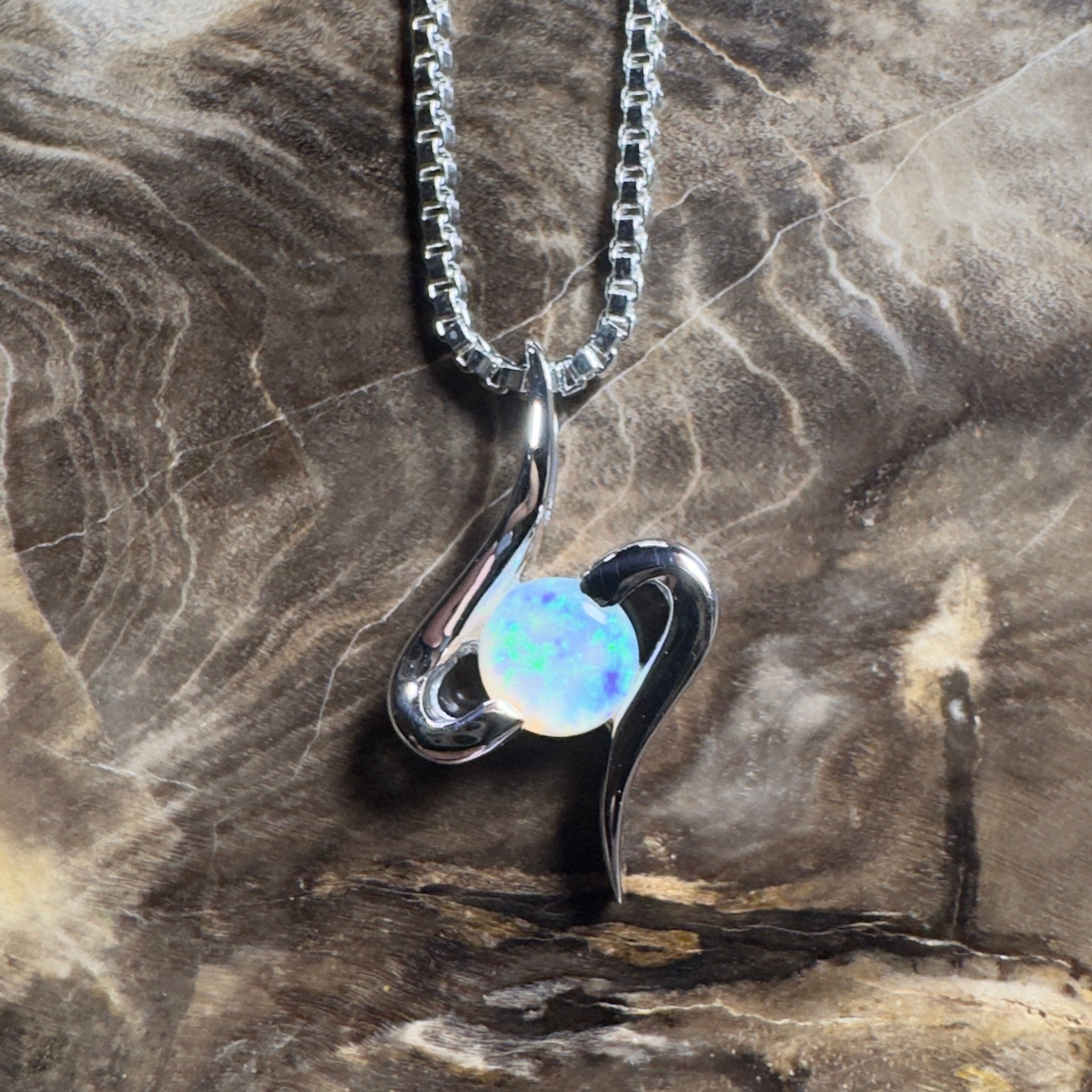 Litchfield Flow ~ 0.3ct Coober Pedy Opal 9ct White Gold Pendant
