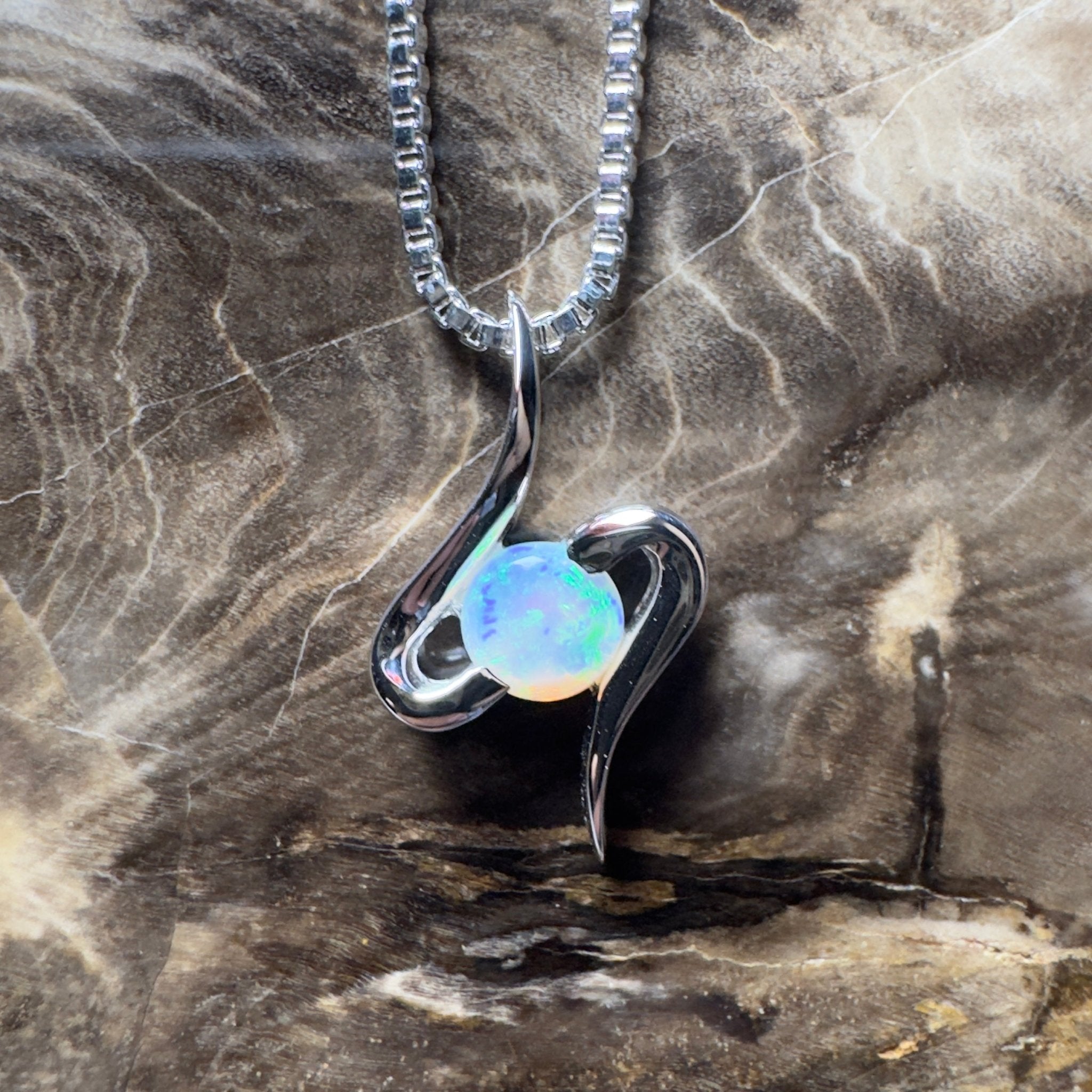 Litchfield Flow ~ 0.3ct Coober Pedy Opal 9ct White Gold Pendant