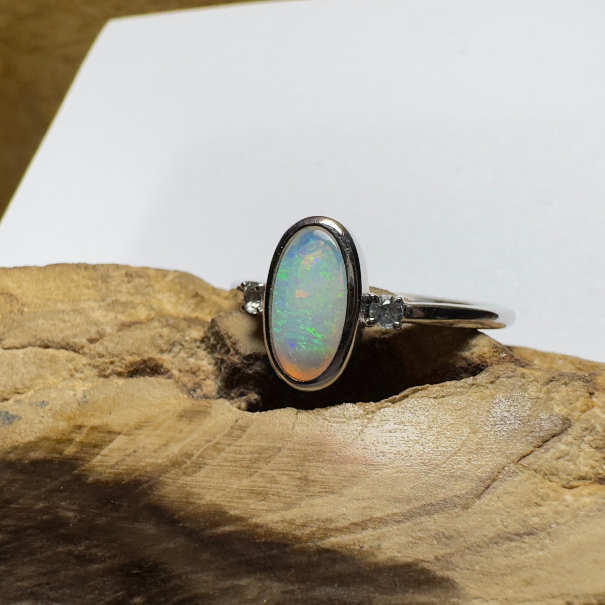 Lord Howe Gleam - 0.9ct Solid Coober Pedy Crystal Opal 925 Silver Ring