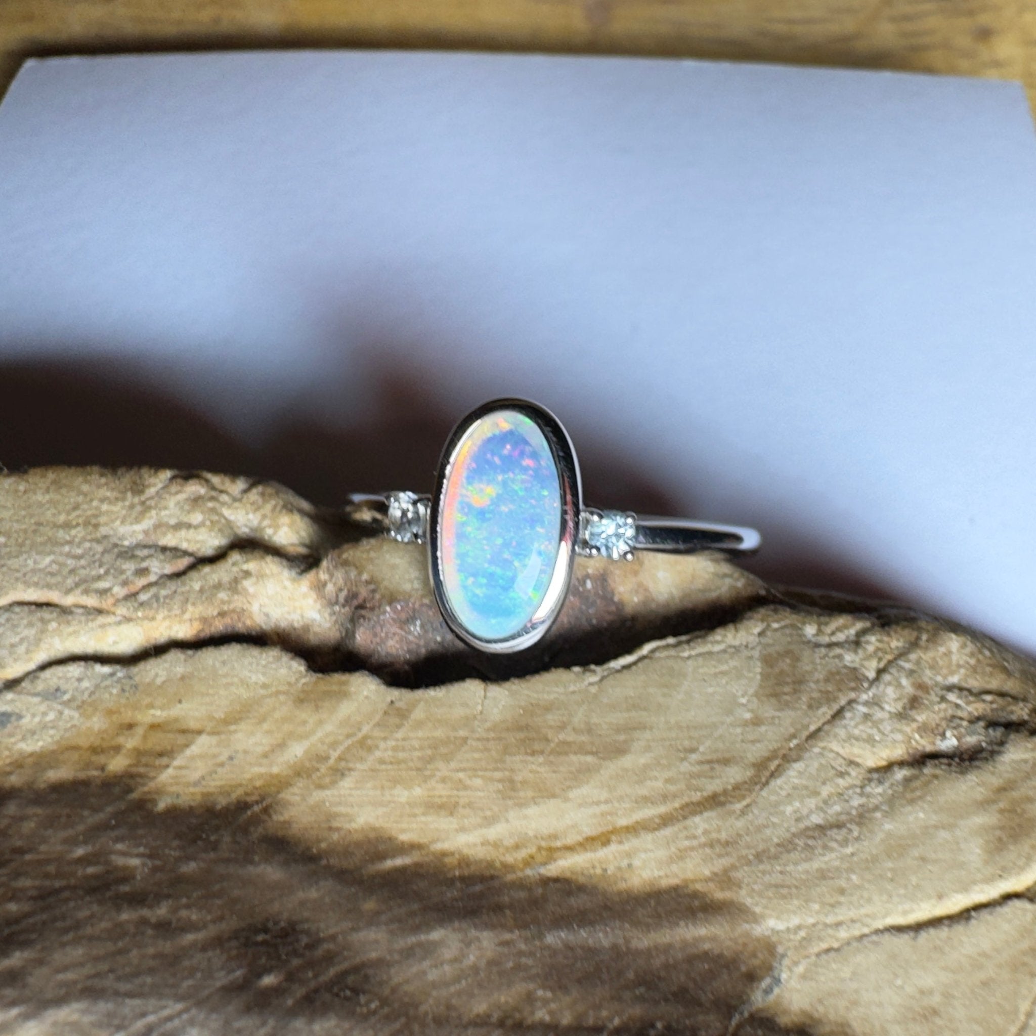 Lord Howe Gleam - 0.9ct Solid Coober Pedy Crystal Opal 925 Silver Ring
