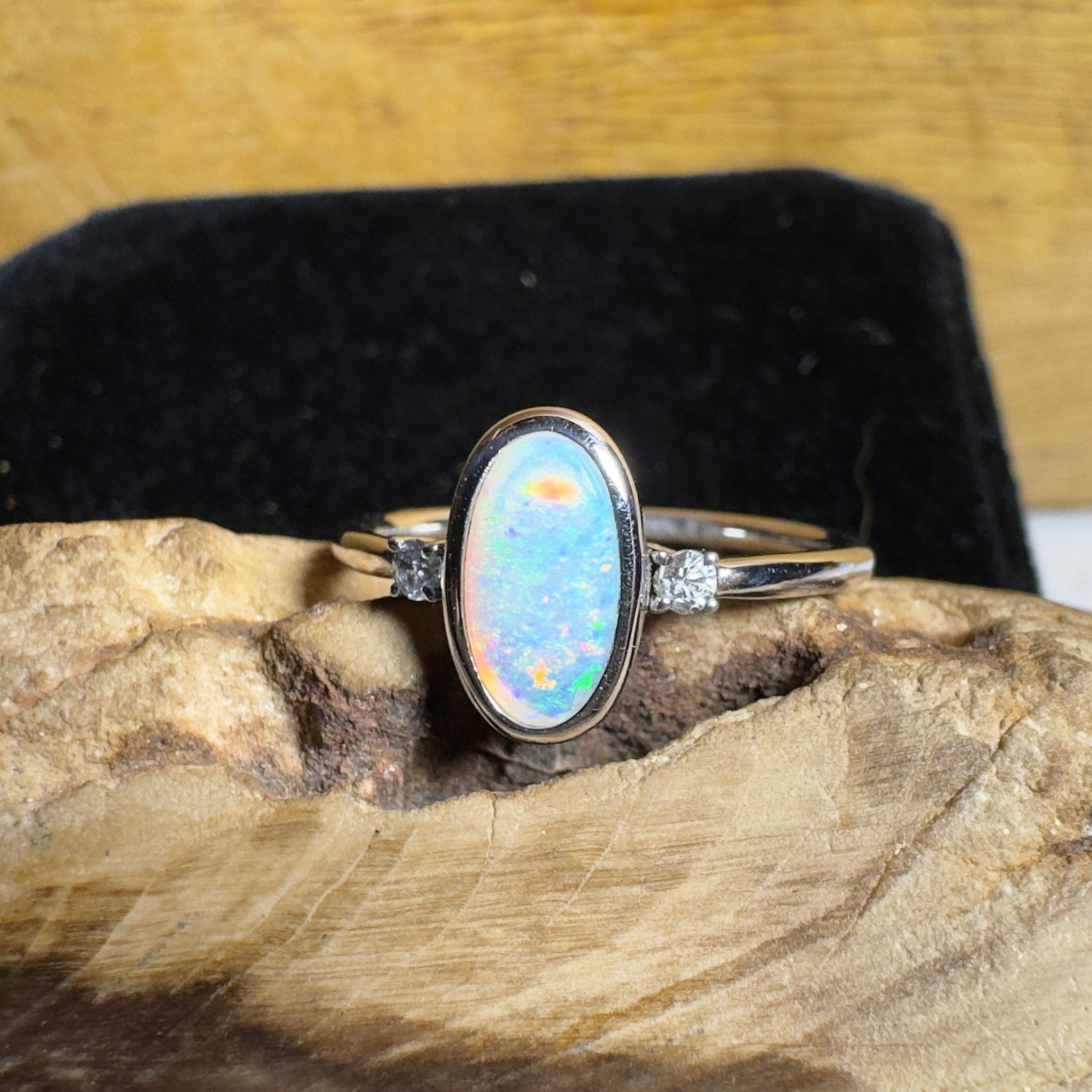 Lord Howe Gleam - 0.9ct Solid Coober Pedy Crystal Opal 925 Silver Ring