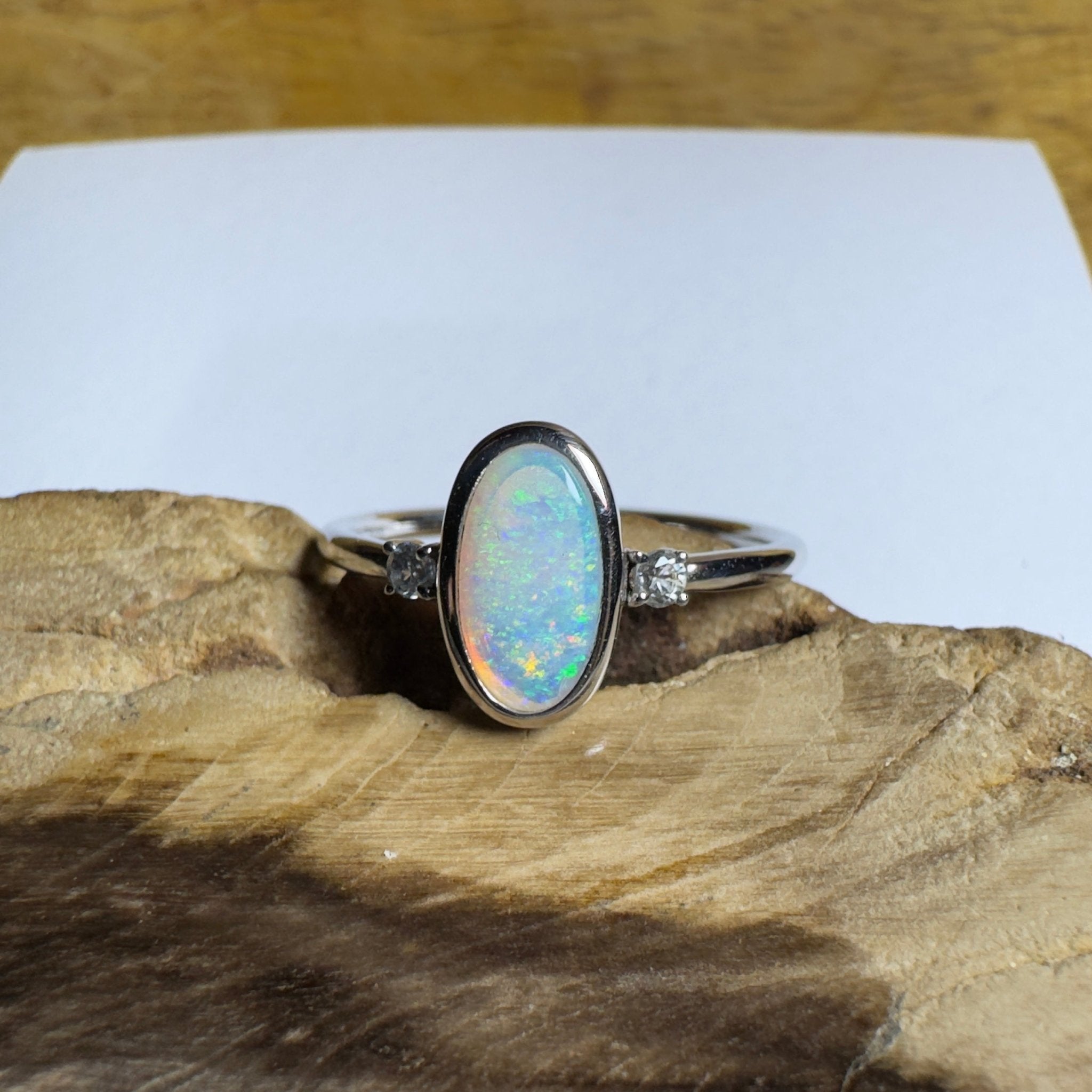 Lord Howe Gleam - 0.9ct Solid Coober Pedy Crystal Opal 925 Silver Ring