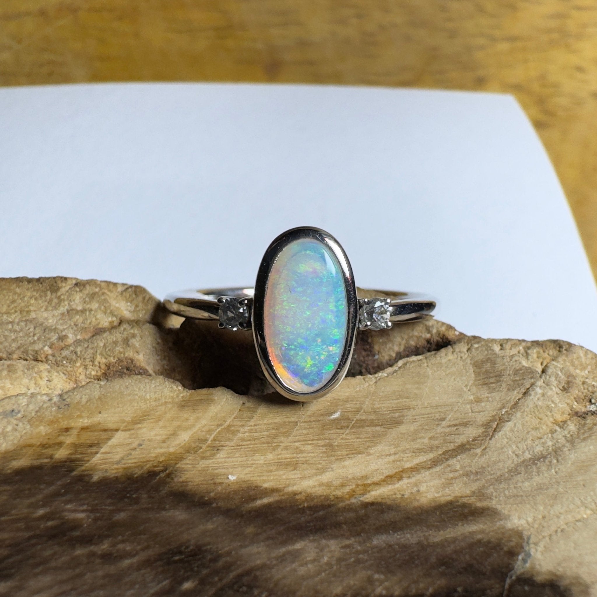Lord Howe Gleam - 0.9ct Solid Coober Pedy Crystal Opal 925 Silver Ring