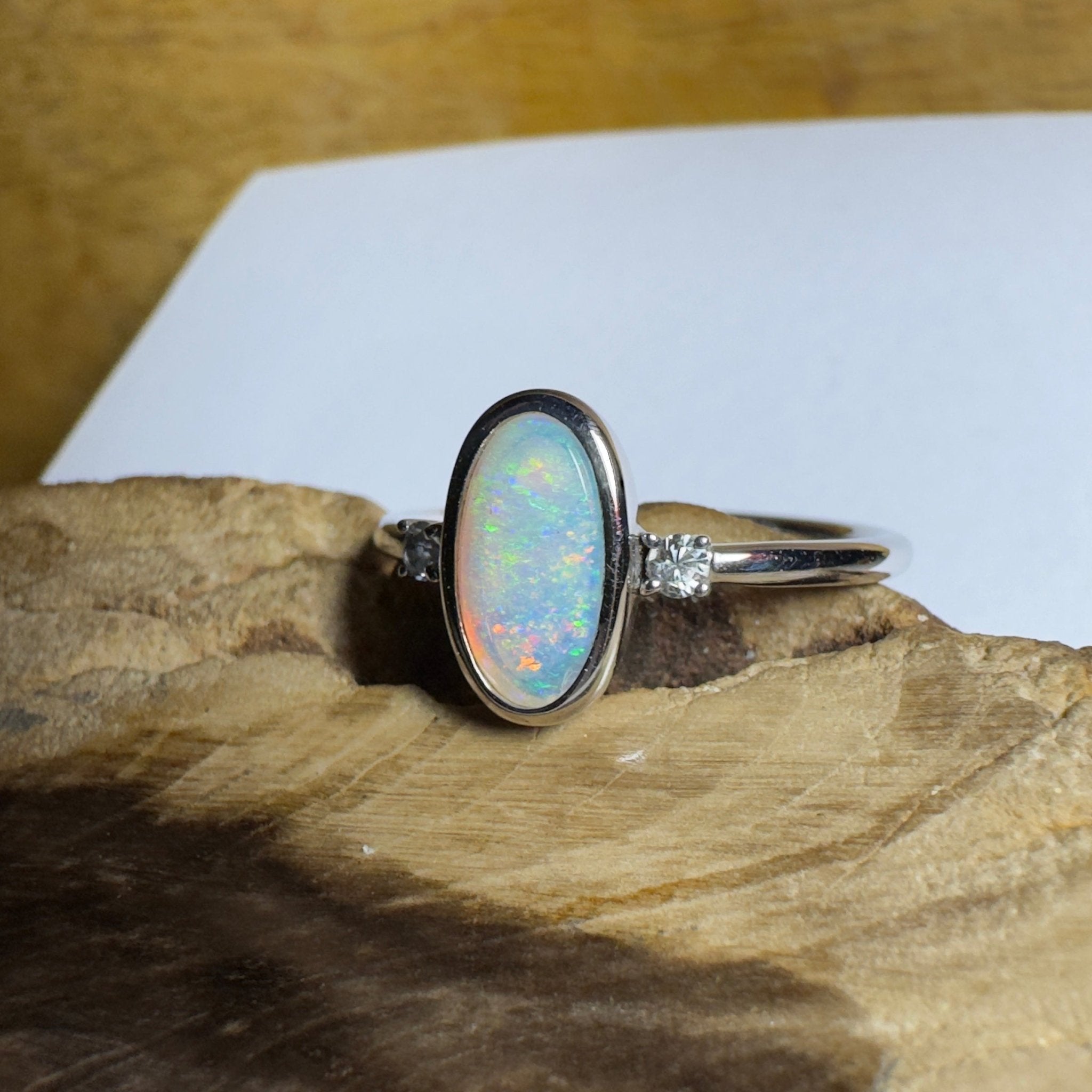 Lord Howe Gleam - 0.9ct Solid Coober Pedy Crystal Opal 925 Silver Ring