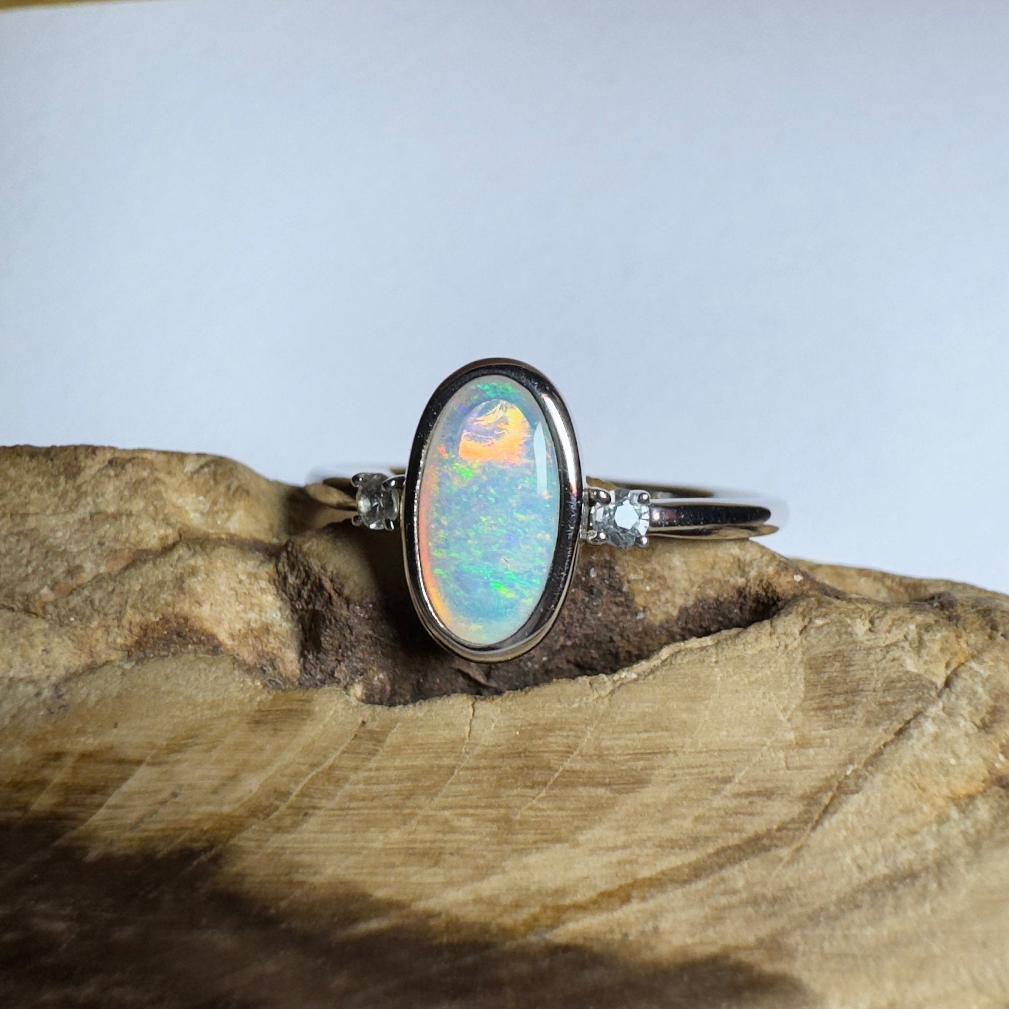 Lord Howe Gleam - 0.9ct Solid Coober Pedy Crystal Opal 925 Silver Ring