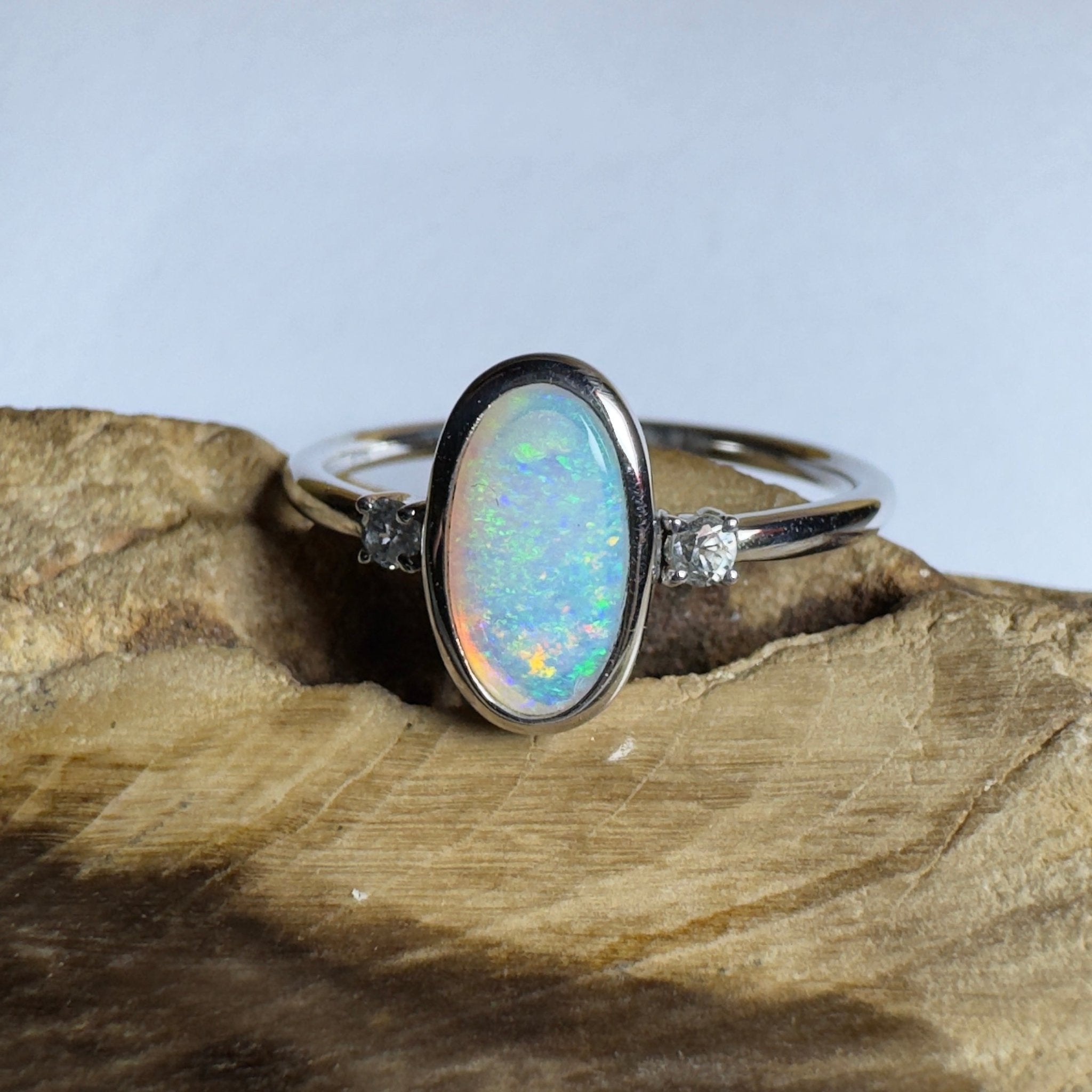 Lord Howe Gleam - 0.9ct Solid Coober Pedy Crystal Opal 925 Silver Ring