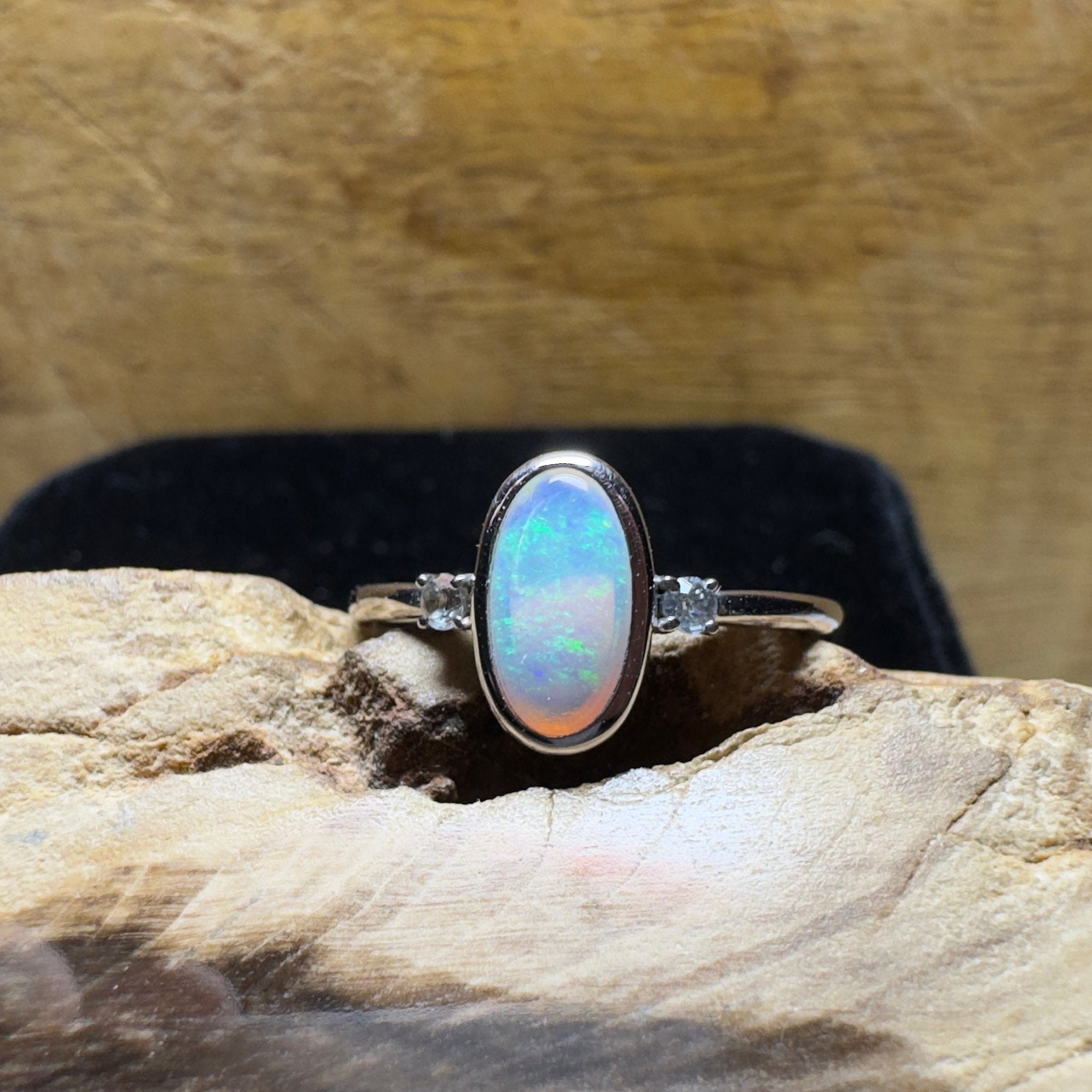 Lord Howe Gleam - 0.9ct Solid Coober Pedy Crystal Opal 925 Silver Ring