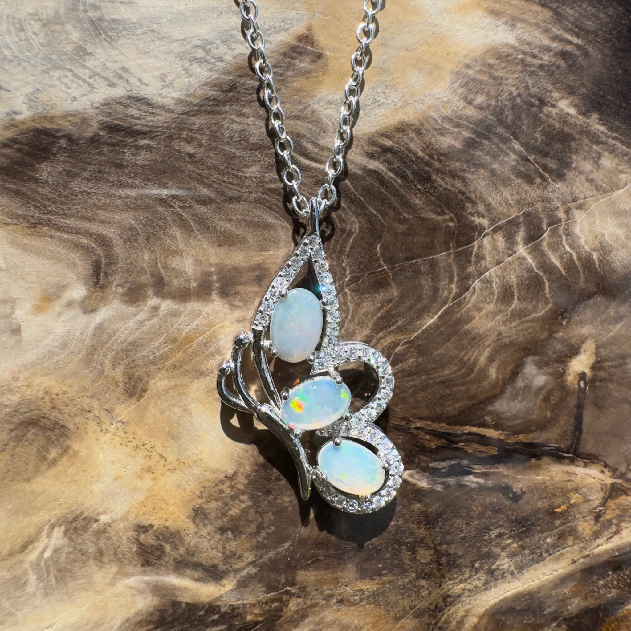 Lord Howe Island Driftwing ~ 1.2ct Coober Pedy Opal 925 Silver Pendant