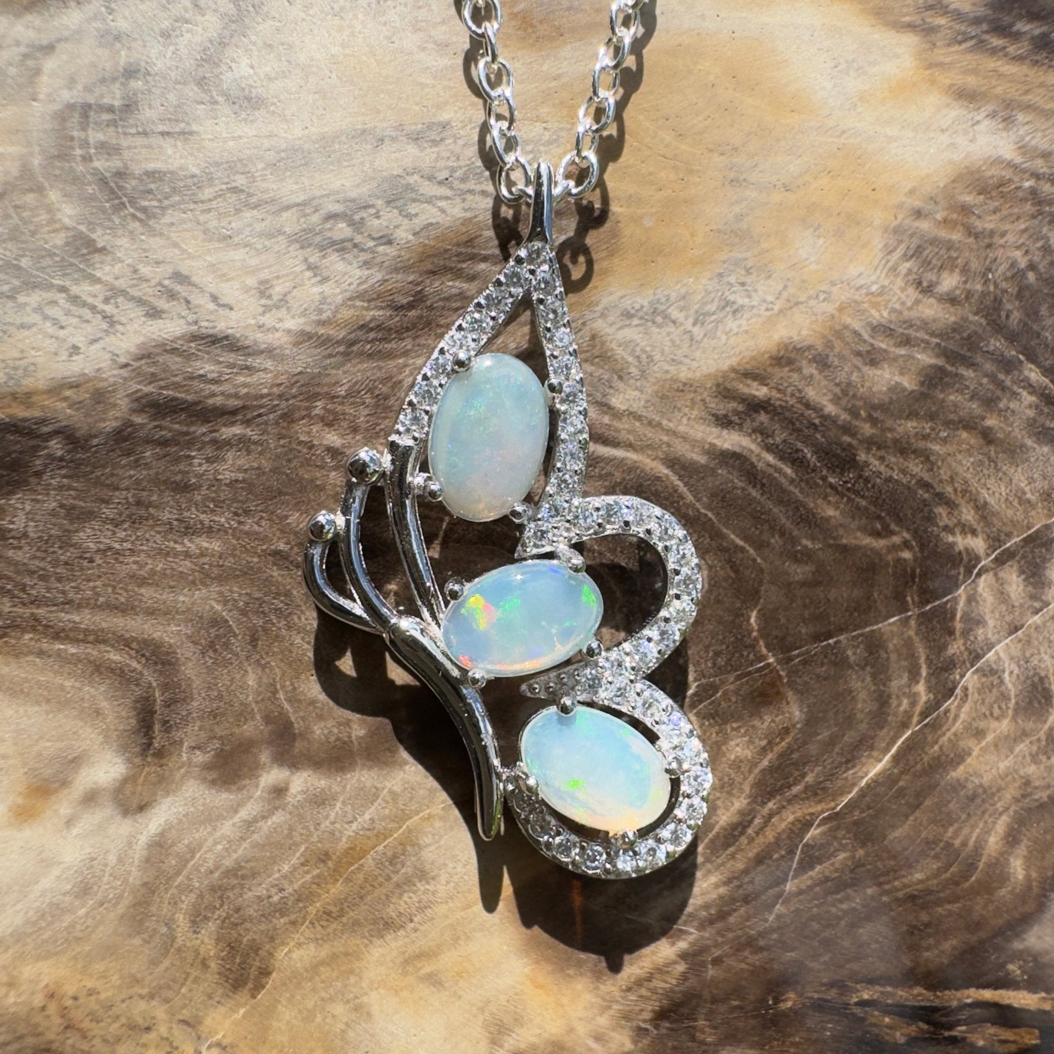 Lord Howe Island Driftwing ~ 1.2ct Coober Pedy Opal 925 Silver Pendant