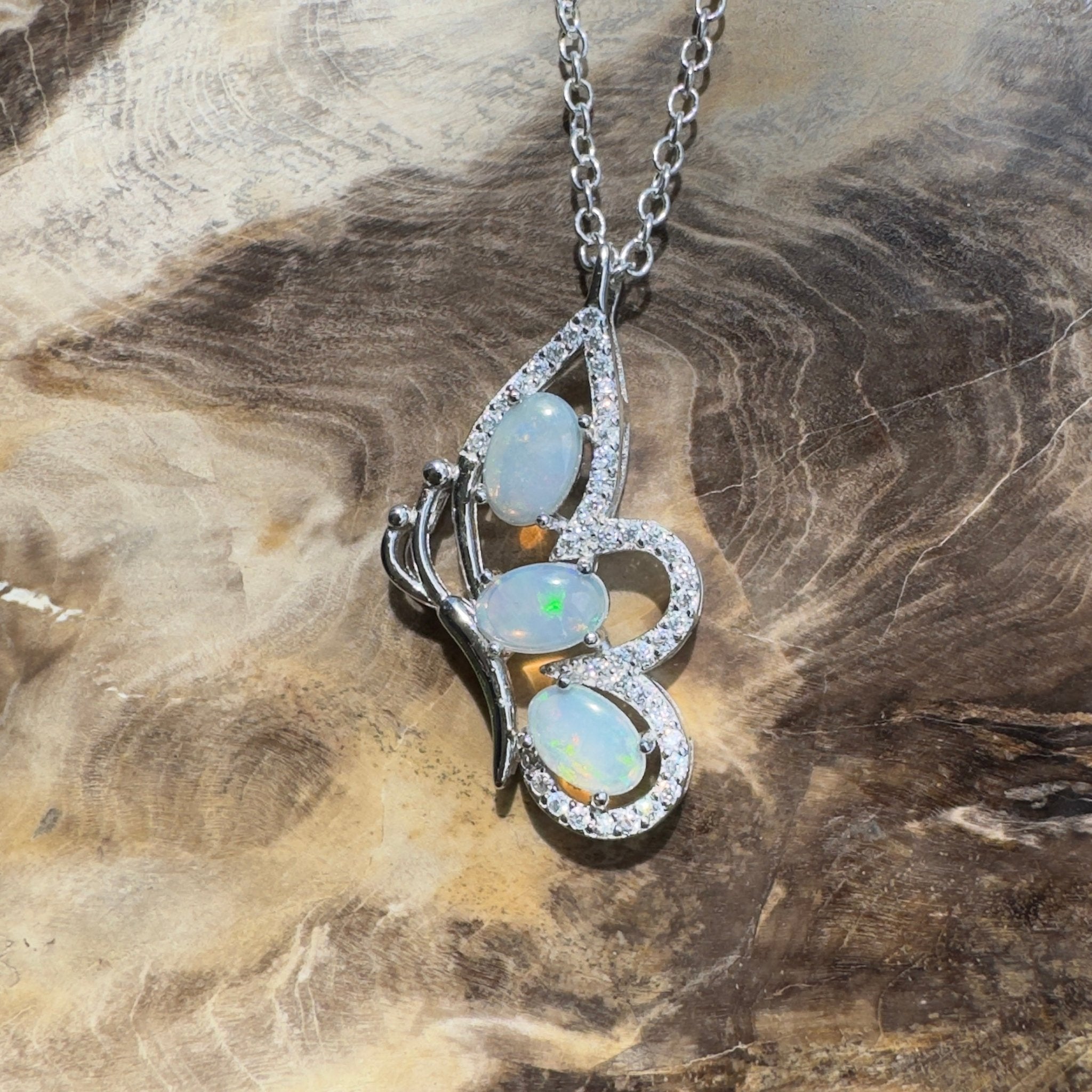 Lord Howe Island Driftwing ~ 1.2ct Coober Pedy Opal 925 Silver Pendant