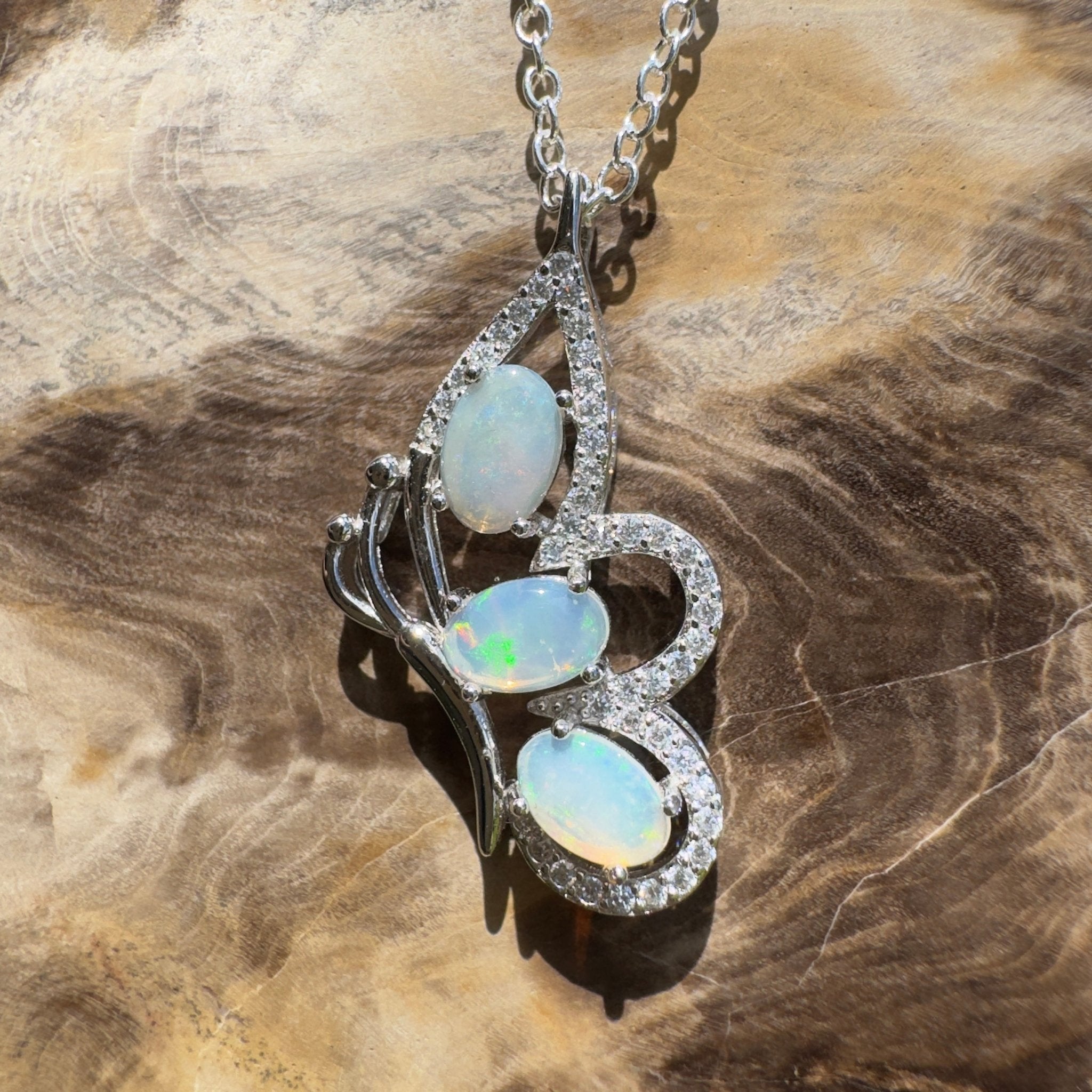 Lord Howe Island Driftwing ~ 1.2ct Coober Pedy Opal 925 Silver Pendant