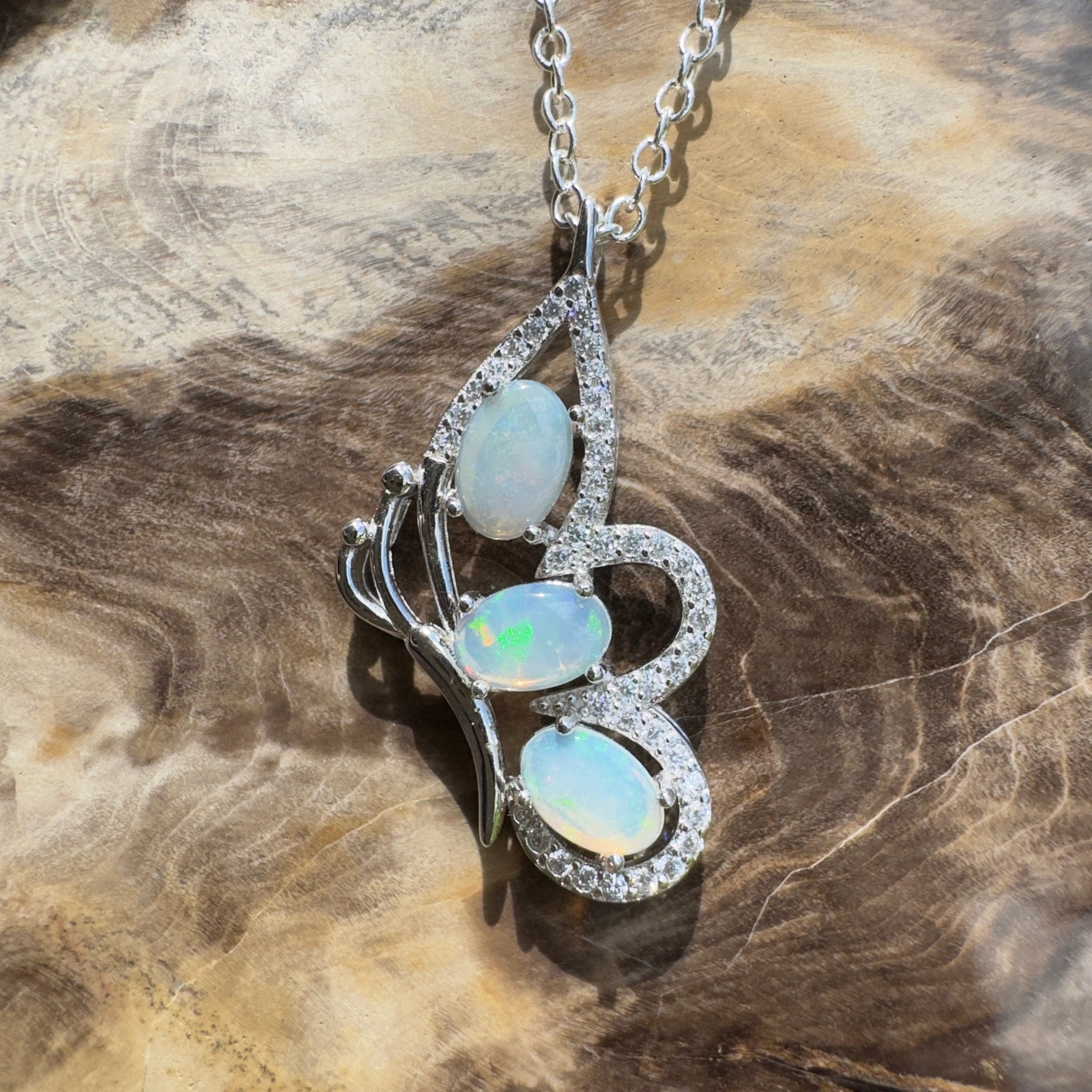 Lord Howe Island Driftwing ~ 1.2ct Coober Pedy Opal 925 Silver Pendant