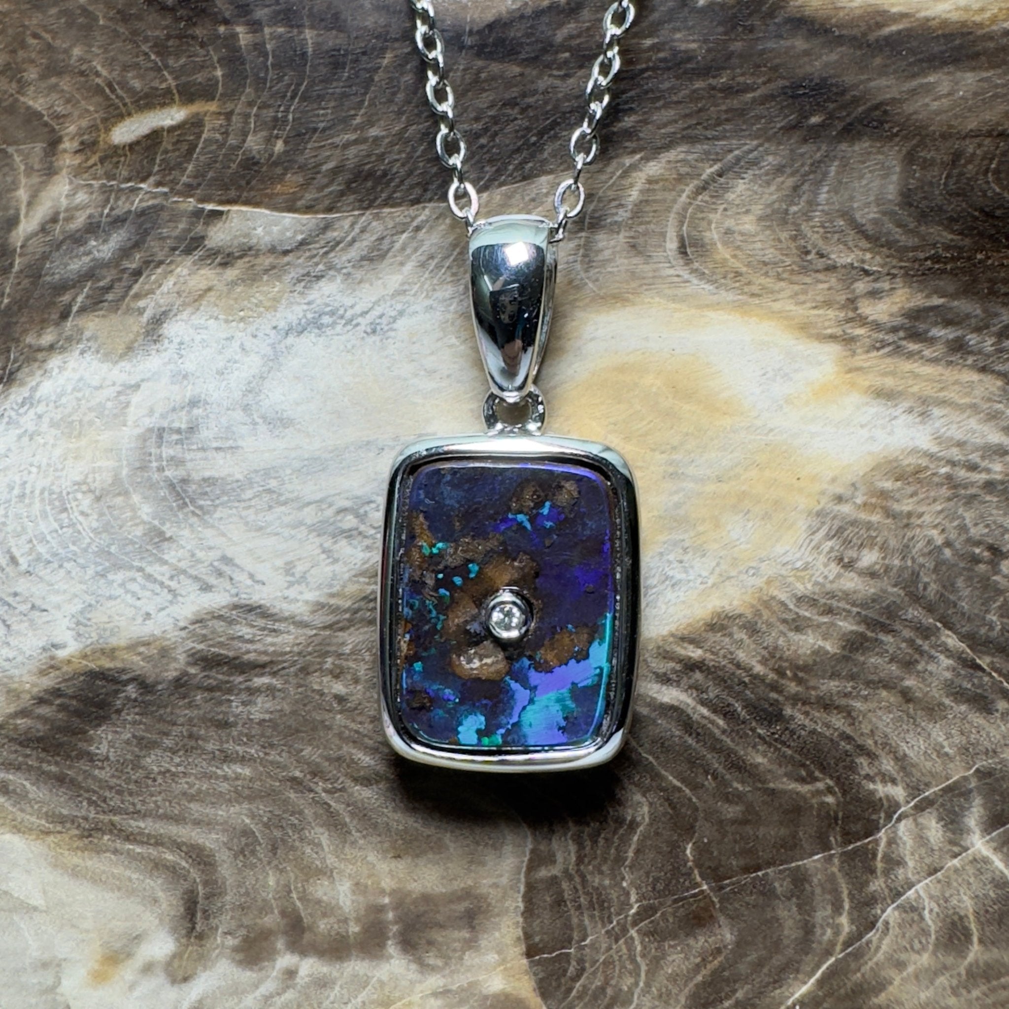 MacDonnell Spectrum ~ Queensland Boulder Opal 925 Sterling Silver Pendant Necklace