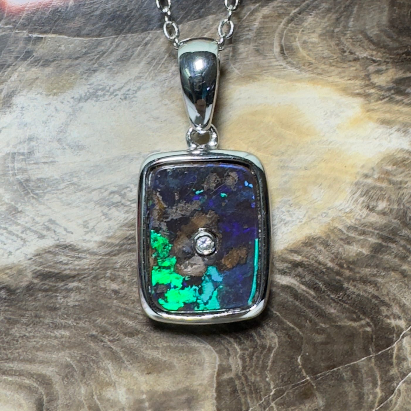 MacDonnell Spectrum ~ Queensland Boulder Opal 925 Sterling Silver Pendant Necklace