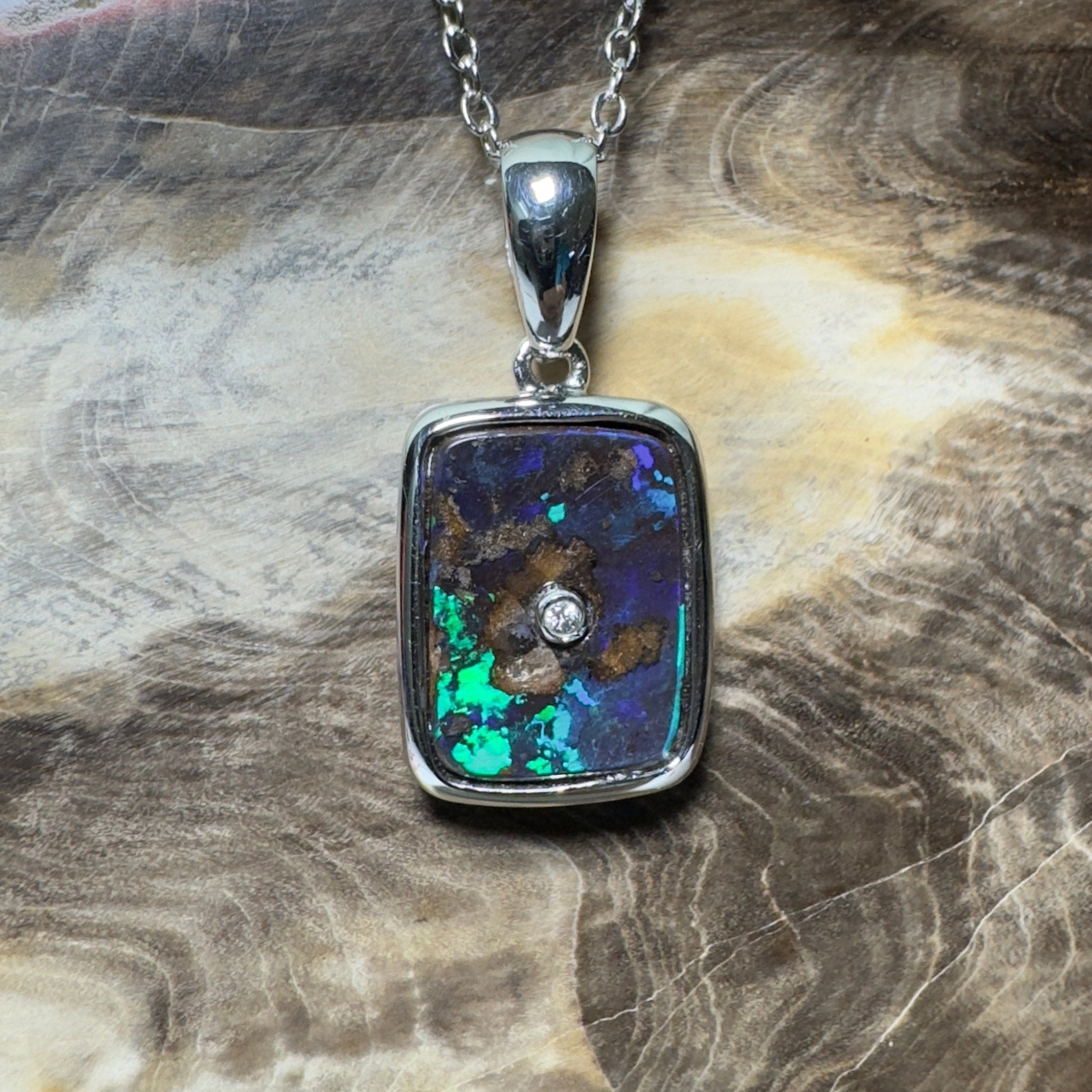 MacDonnell Spectrum ~ Queensland Boulder Opal 925 Sterling Silver Pendant Necklace