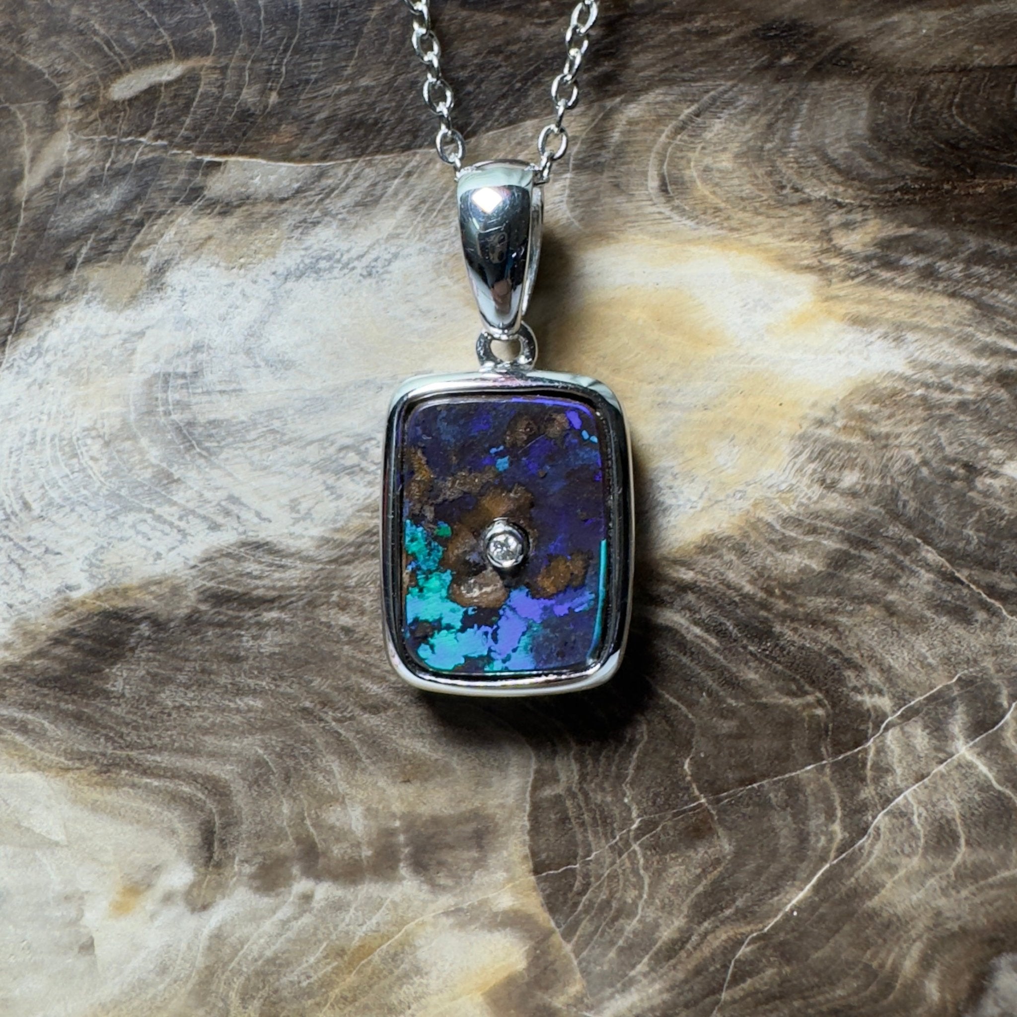 MacDonnell Spectrum ~ Queensland Boulder Opal 925 Sterling Silver Pendant Necklace