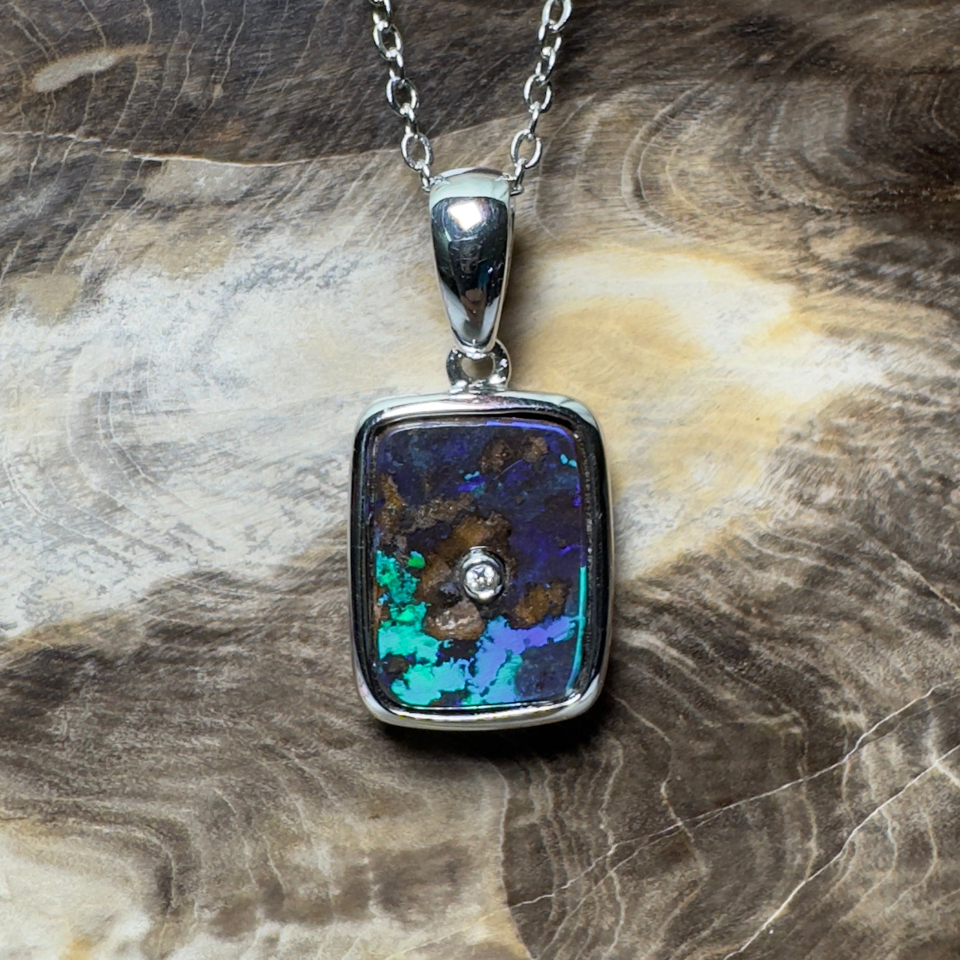 MacDonnell Spectrum ~ Queensland Boulder Opal 925 Sterling Silver Pendant Necklace
